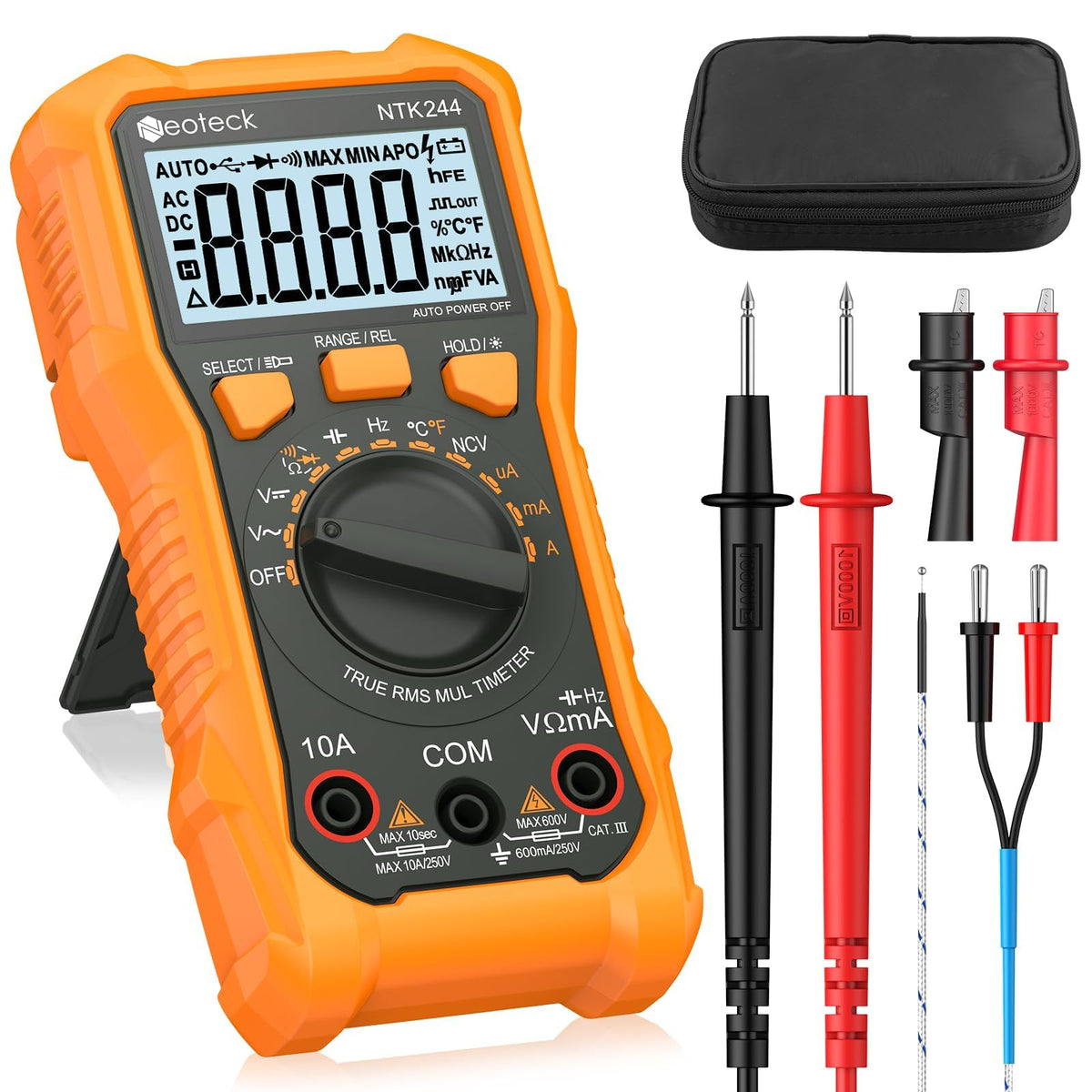 Neoteck Digital Multimeter Voltmeter Tester with NCV, LCD for AC/DC Voltage&Current, Resistance, Capacitance, Live Wire, Frequency, Temperature,