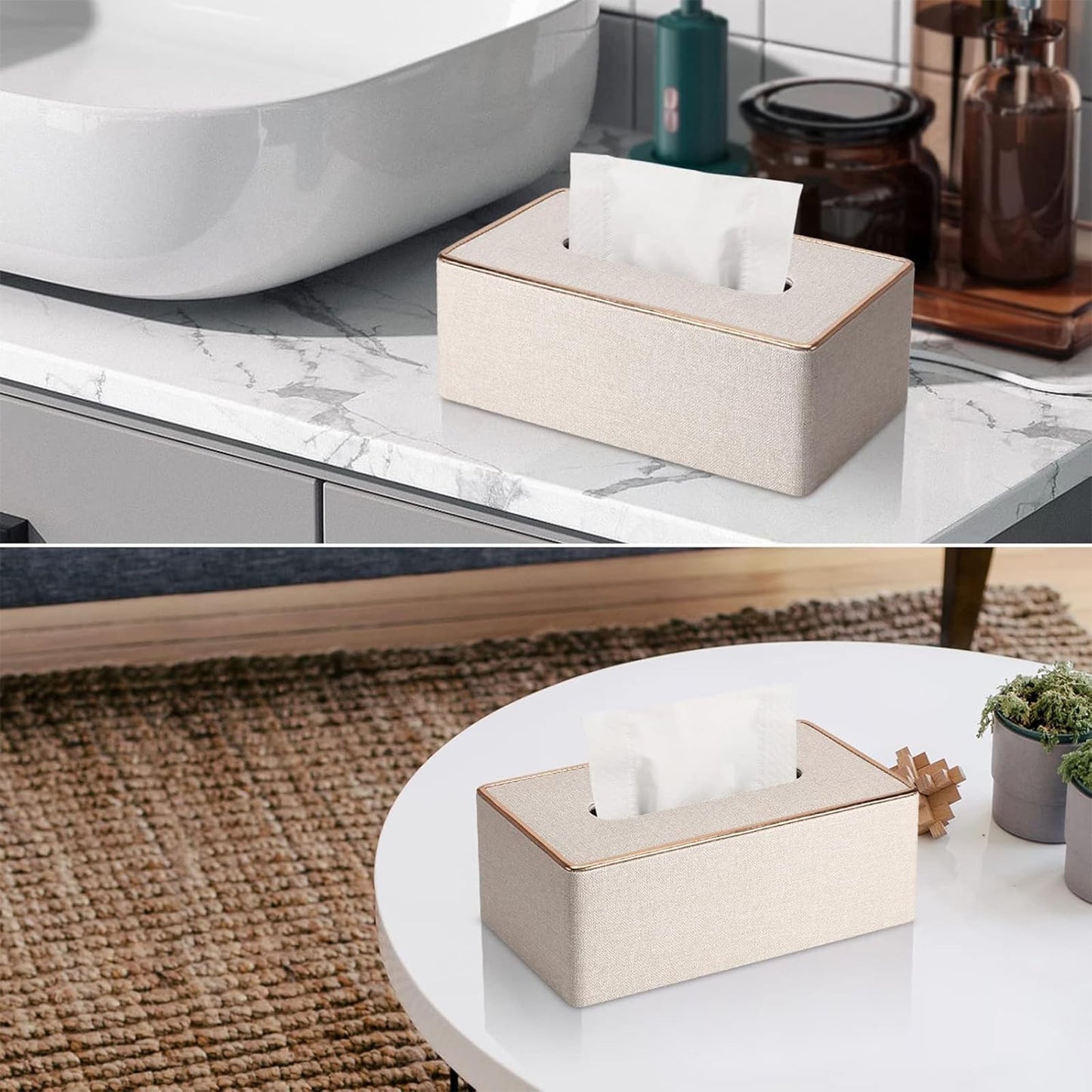 Rarapop Tissue Box Cover, PU Leather Tissue Case Holder, Rectangular Tissue Box Cover, Tissue Paper Dispenser for Bathroom Home Office Car Decoration