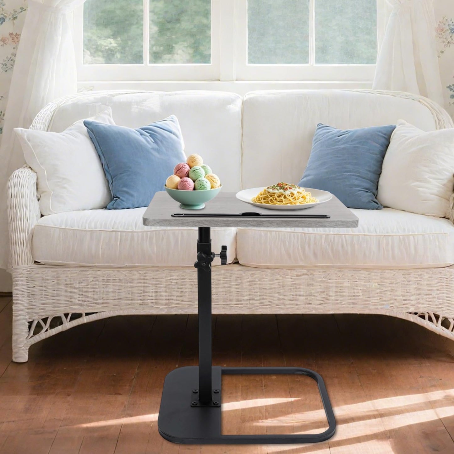 Kiss Me TV Tray Table Small Adjustable Height C Shaped End Side Table Gray