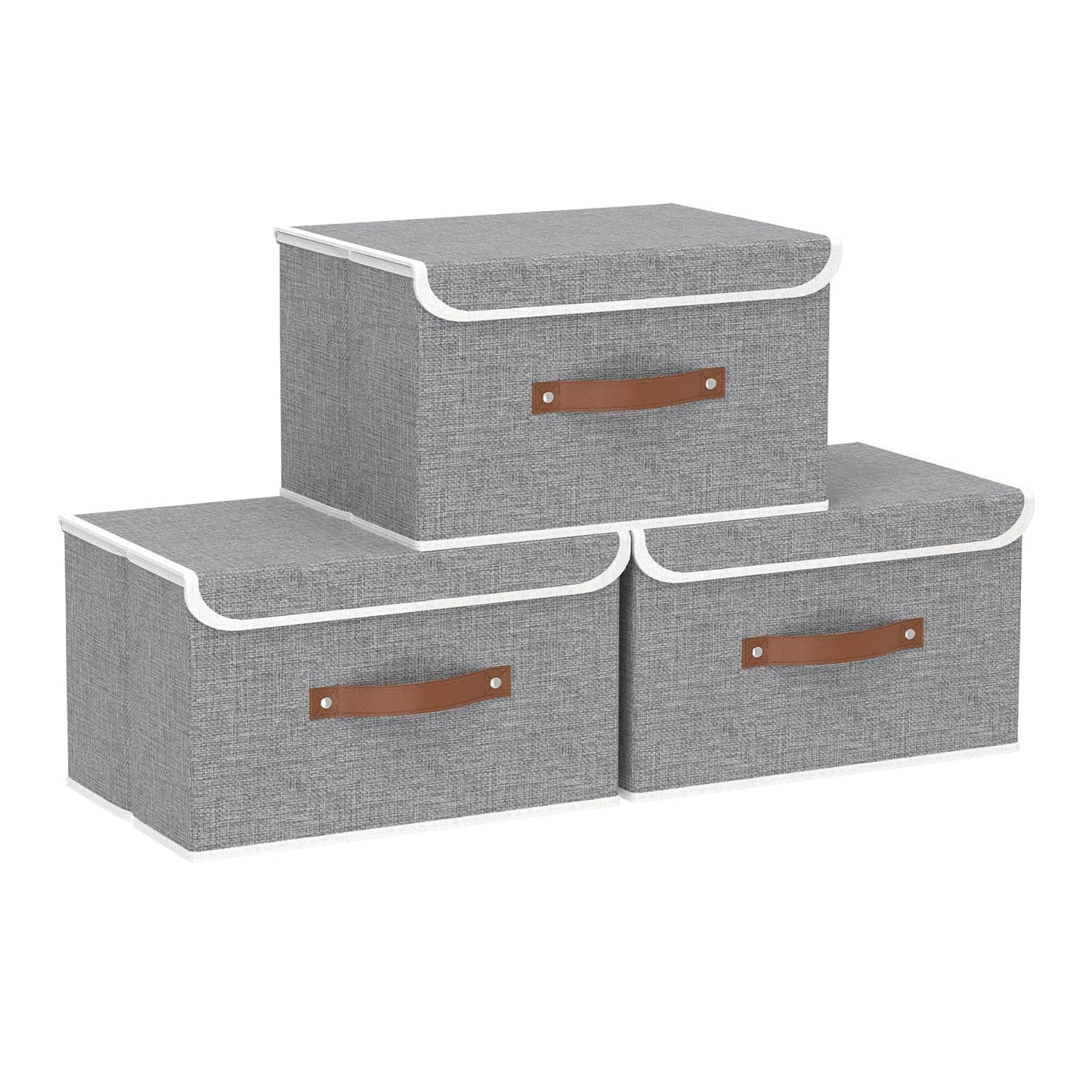 Yawinhe Collapsible Storage Boxes with Lids,33x23x20cm,Grey,3-Pack
