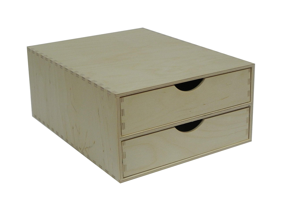 A4 Double Wooden Drawer - Box Desktop Office Desk Storage Decoupage Unpainted