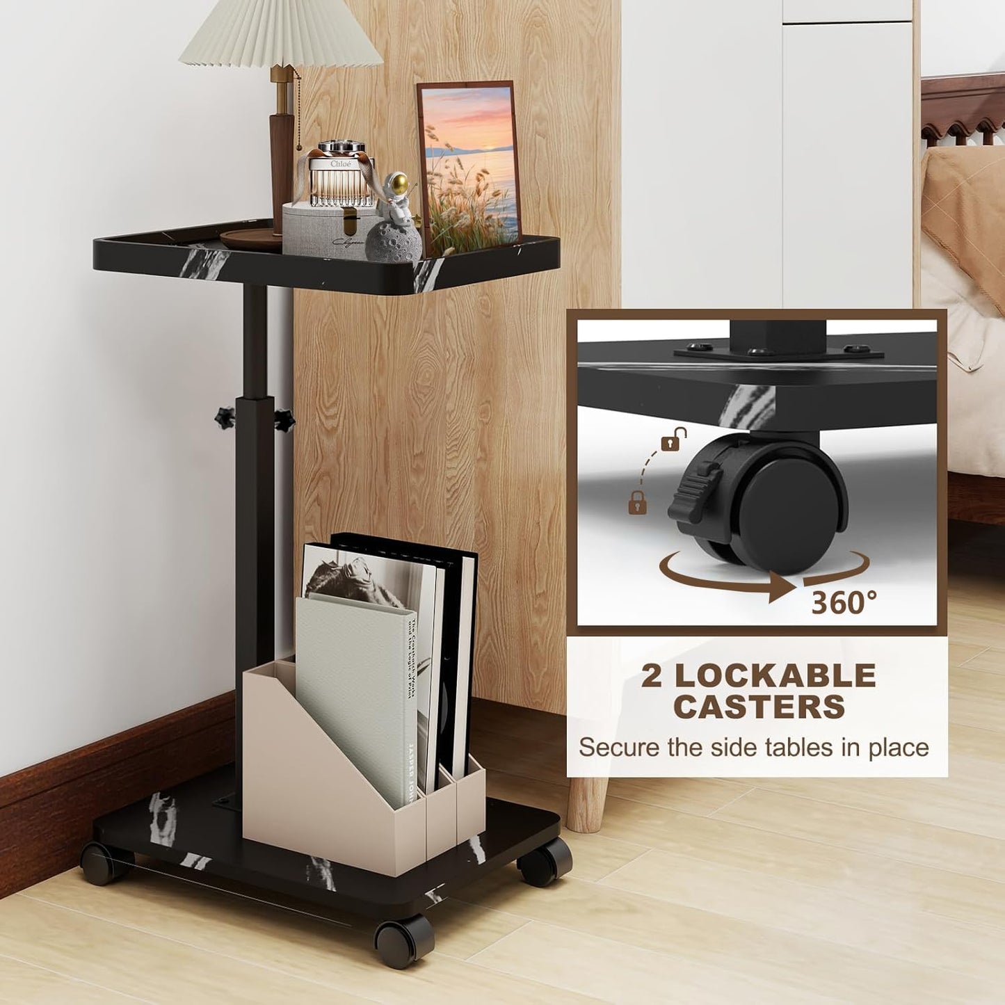 Kiss Me C Shaped Side Table Height Adjustable 360° Swivel End Table