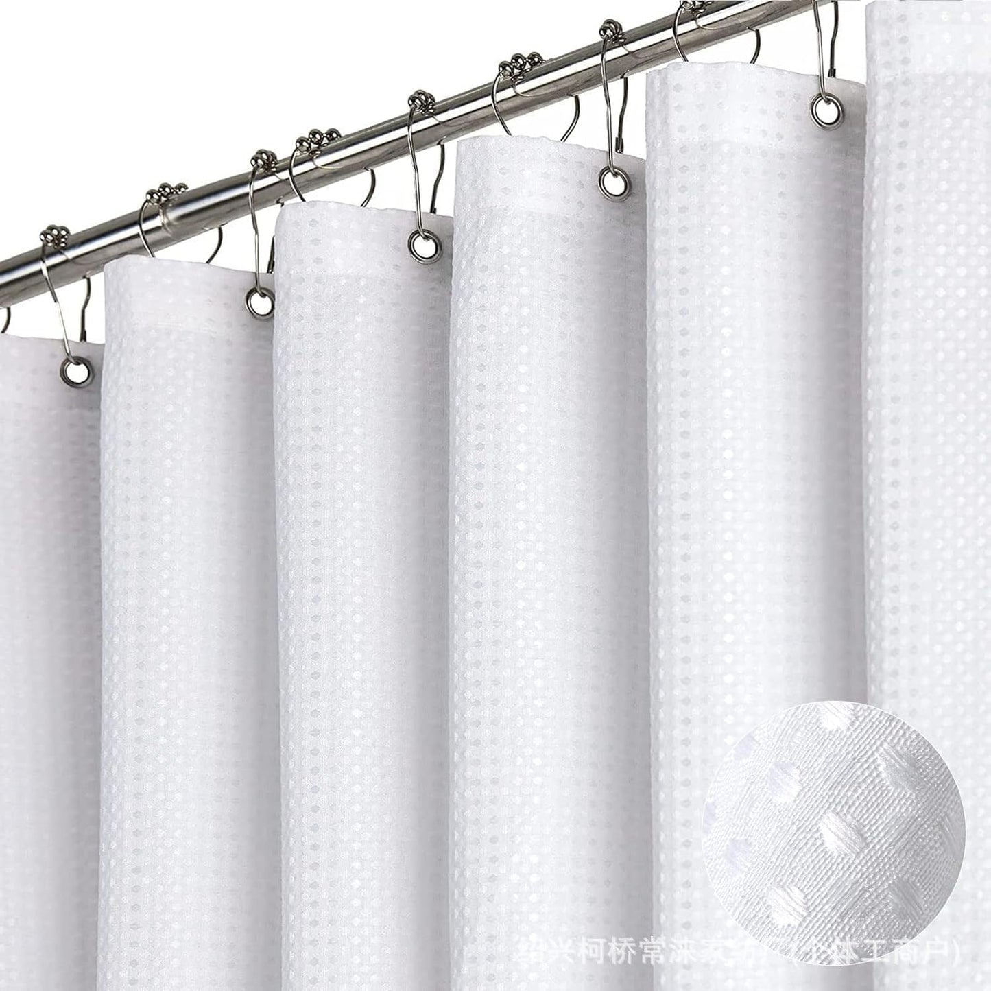 PWRco Dobby Weave Shower Curtain 180x180cm, Waterproof Polyester Fabric Mildew Resistant, Heavyweight 280GSM with Weighted Hem