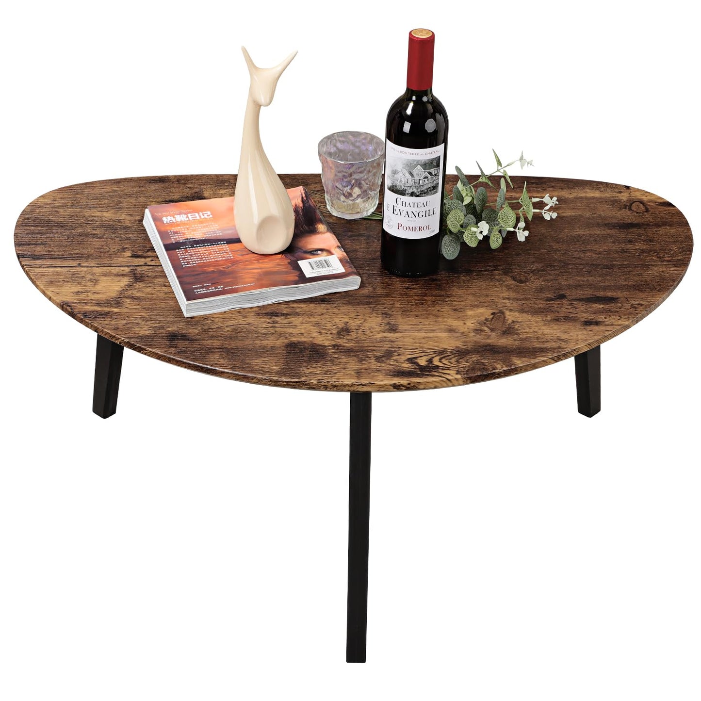 WDSHIYI Oval Coffee Table Mid Century Modern Small Wood Coffee Tables Chic Triangle Design for Home Office Farmhouse Furniture Easy Assembly