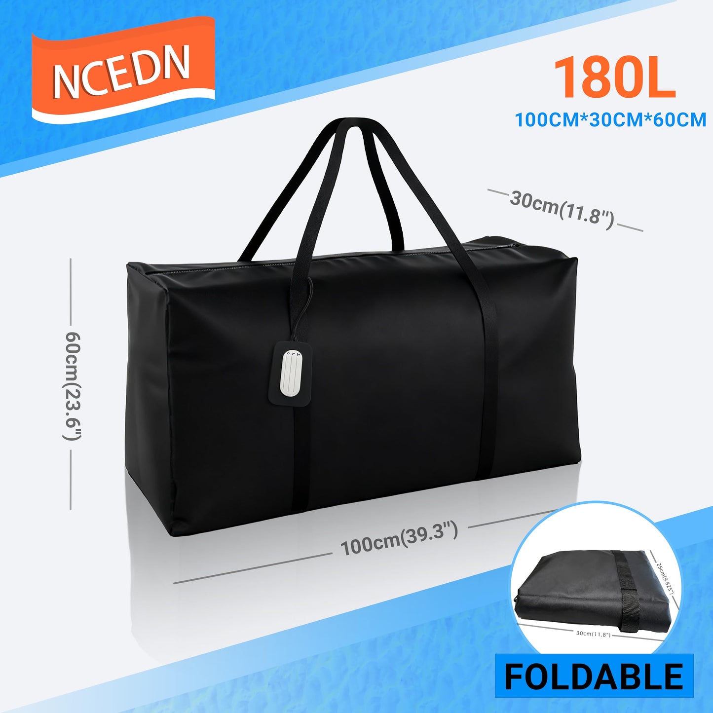 NCEDN 180L Extra Large Waterproof Storage Bags - Upgraded 600D PU Fabric, Dual Zippers, Includes Luggage Tag, Ideal for Moving House