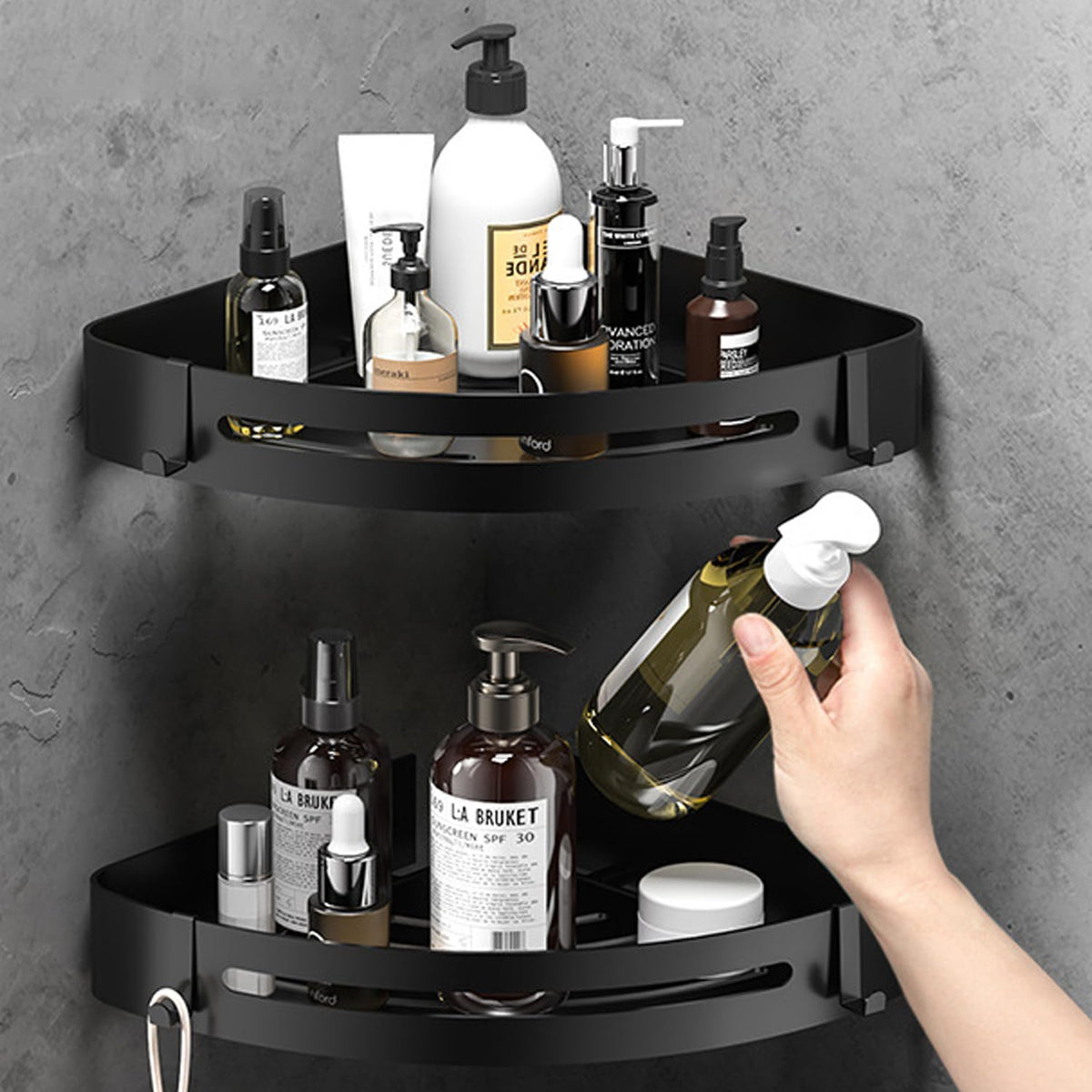RCQD Shower Caddy Corner, shower shelf no drilling with Stickers Wall Mounted Adhesive Bathroom Caddy 4 Movable Hooks, SUS304 Stainless Steel bathroom