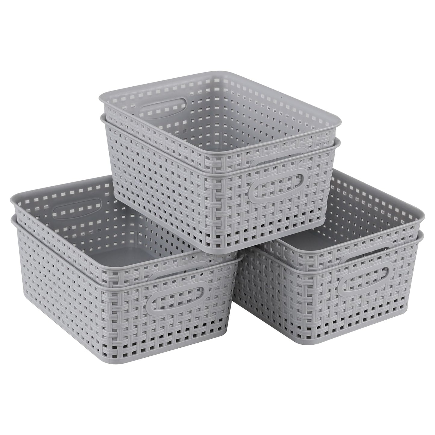 Jnktka 6 Pack Woven Storage Basket, Small Plastic Baskets for Shelves, Grey