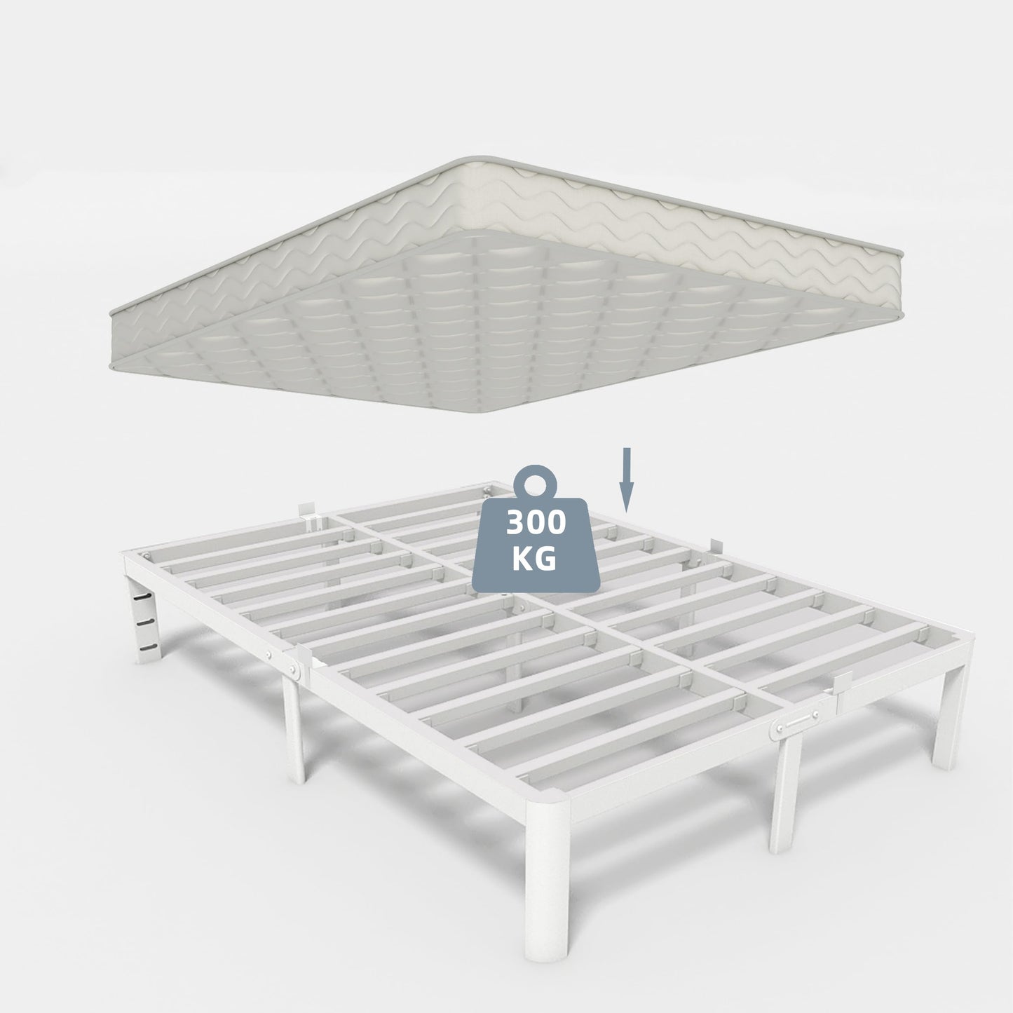 KVLKBV Single Bed 90 x 190 cm White Frame with Anti-Slip Panels and Large Storage Space (41cm) Ideal for Bedroom and Guest Room