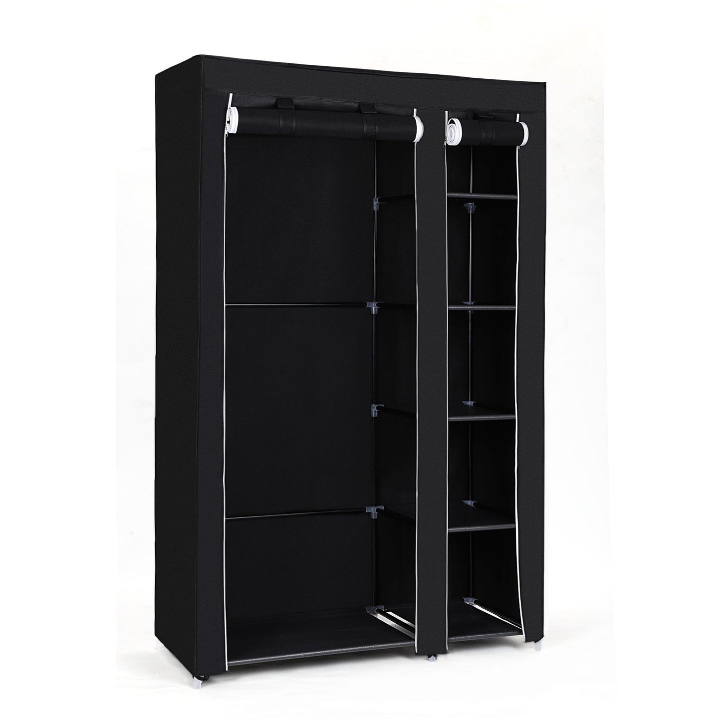 SONGMICS Double Canvas Wardrobe Clothes Storage Organiser Black, 110 x 45 x 175 cm LSF007
