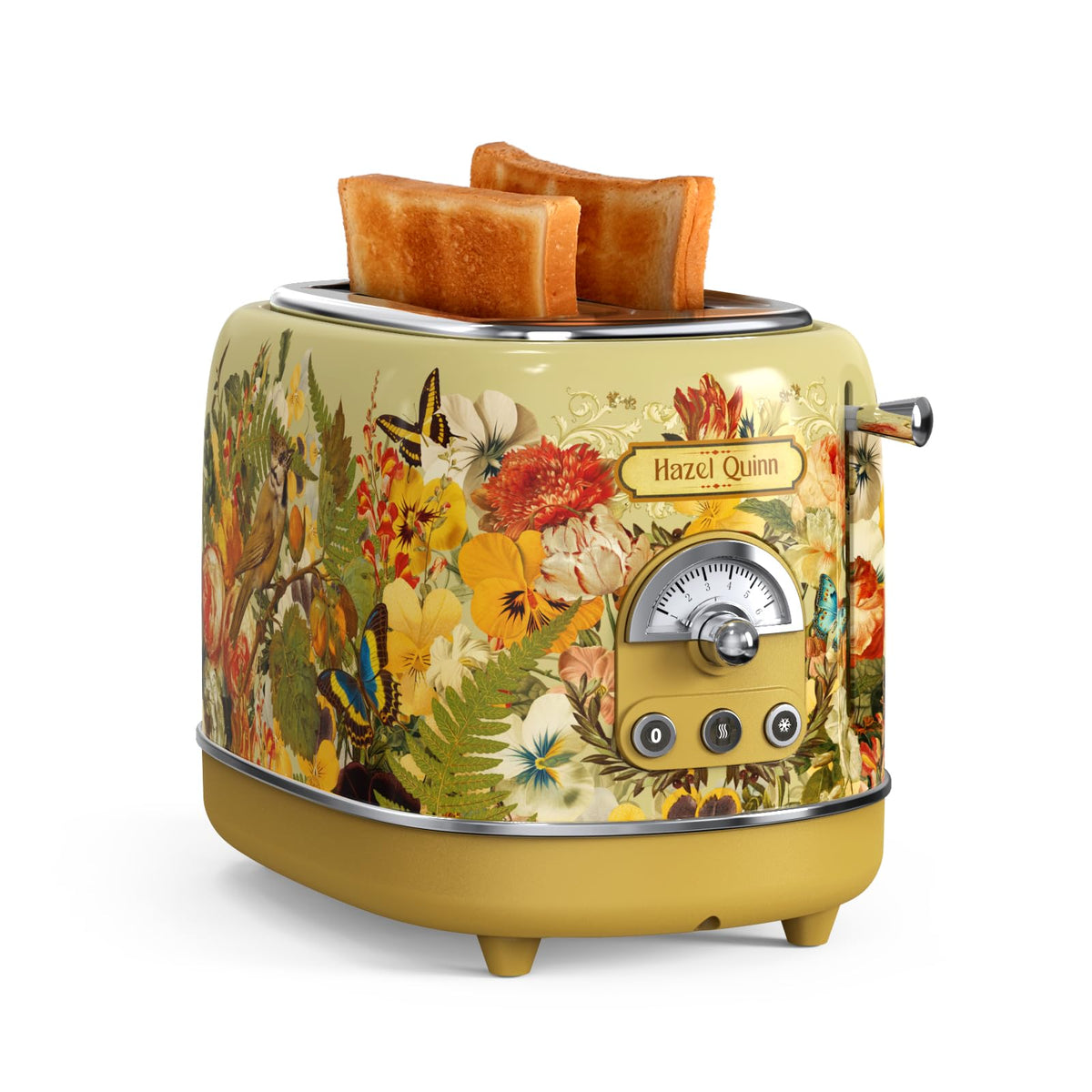 Hazel Quinn x Eduardo Recife 2-Slice Toaster, 6 Browning Levels, Defrost/Reheat/Cancel Functions, Removable Crumb Tray for Easy Cleaning, 1.5-Inch