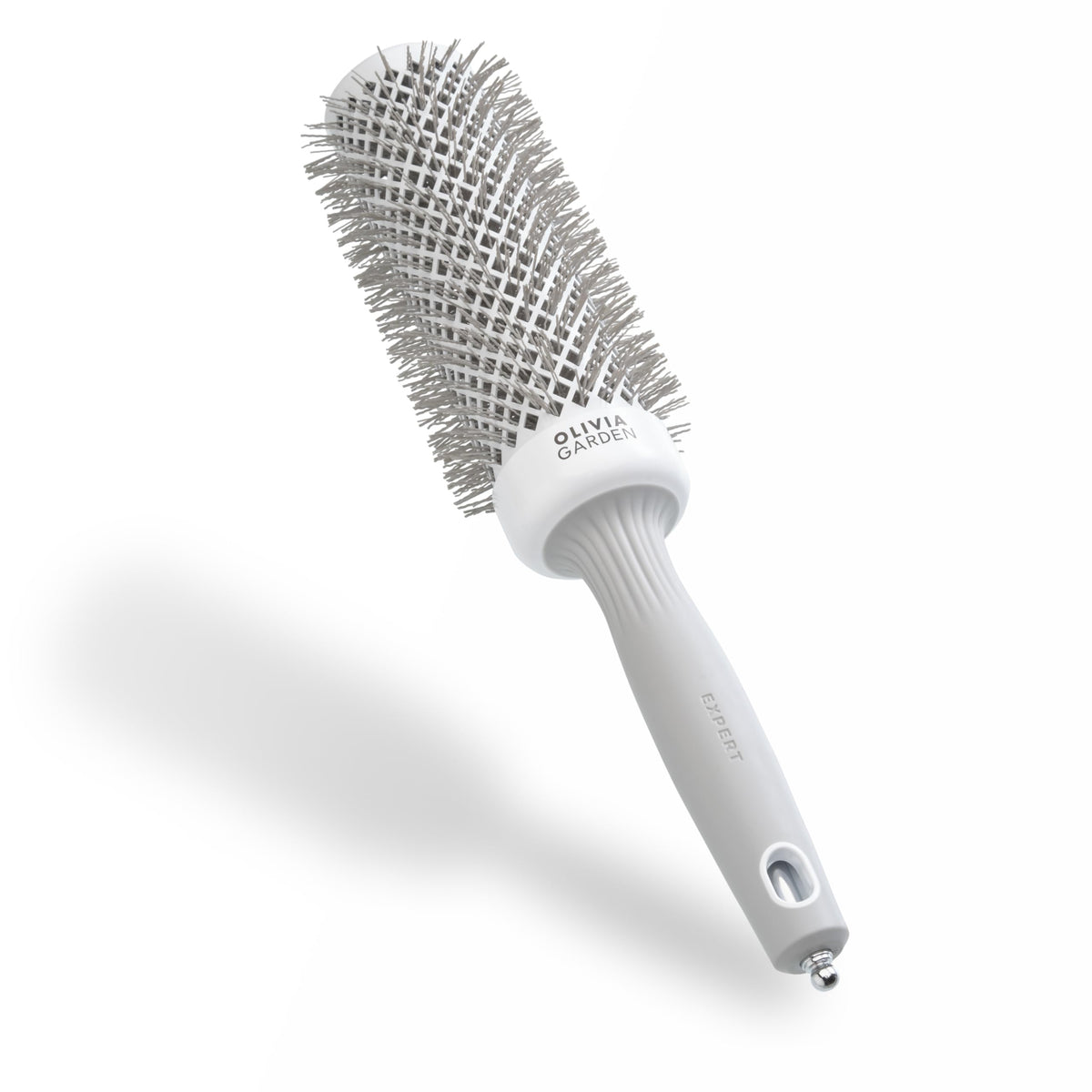 Olivia Garden Expert Blowout Speed ? White & Grey - 45 - Ceramic Coated Round Brush with Extra Long Barrel for 25% Faster Blowouts