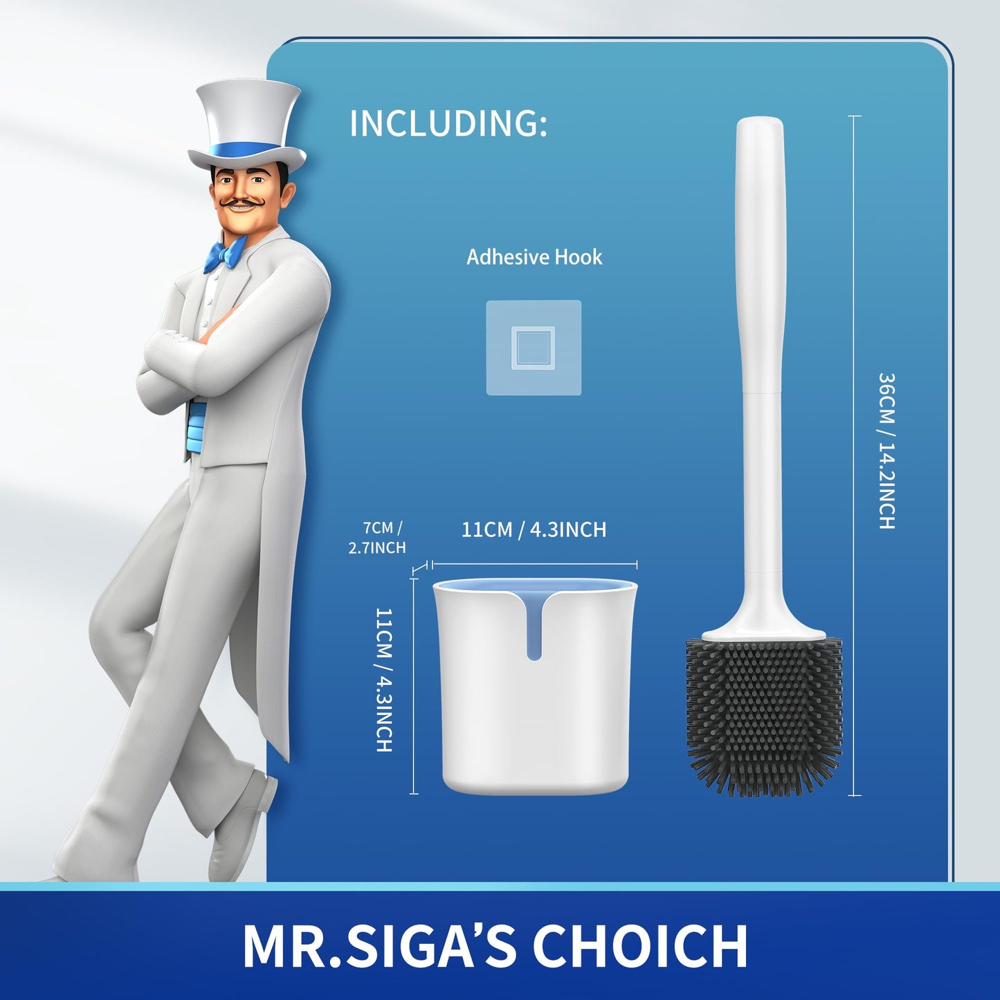 MR.SIGA Toilet Bowl Brush and Holder, Toilet Brush with Durable and Flexible TPR Bristles, Wall Mounted Toilet Brush Cleaner for Bathroom Cleaning