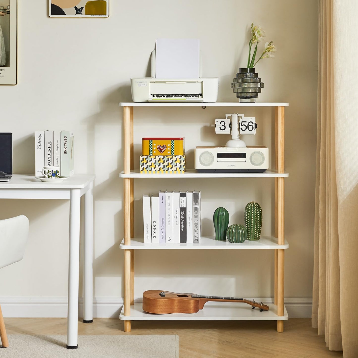 IBUYKE 4-Tier Wood Open Bookcase,Bookshelf Storage Organizer,White WBC004W