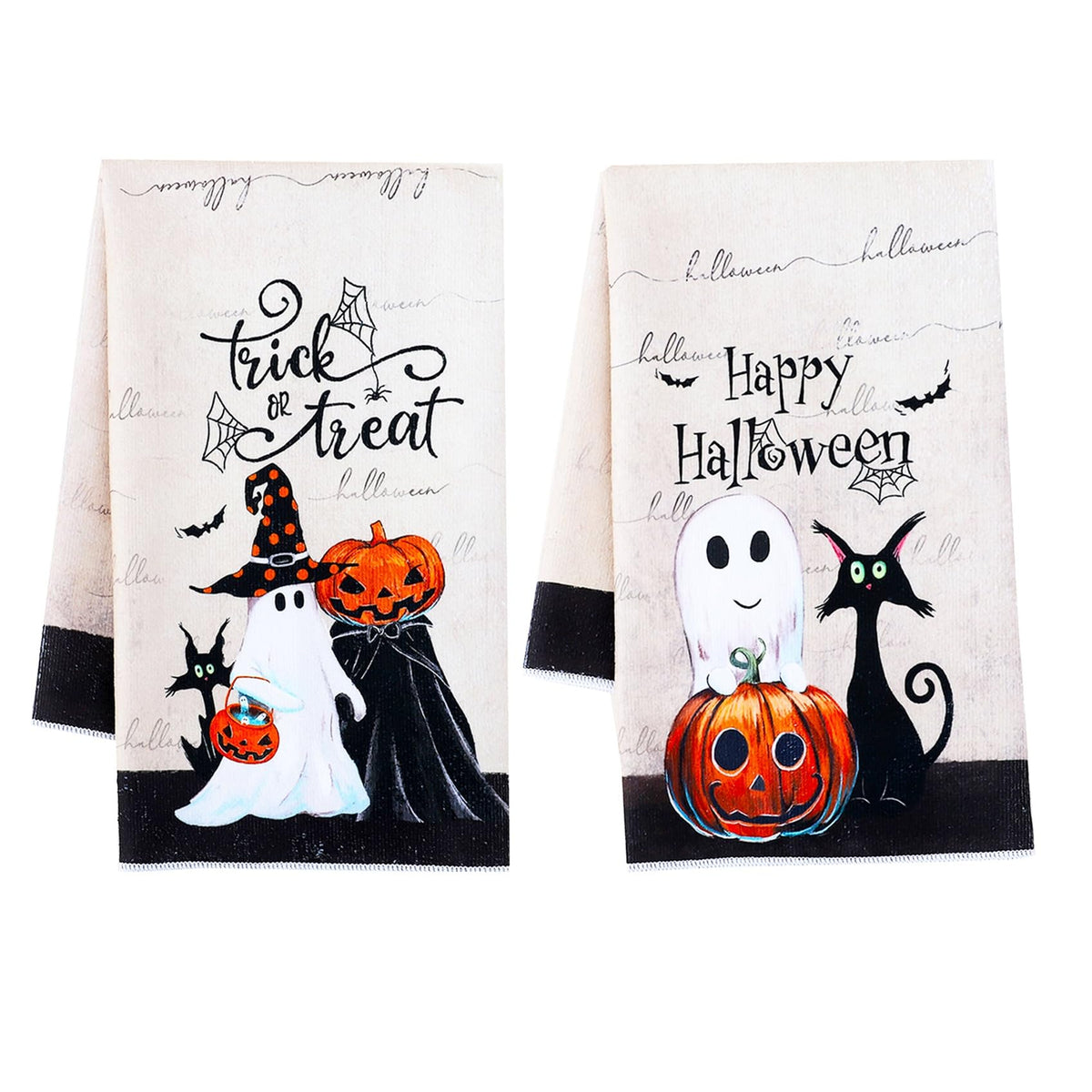 Dmnnlp 2 Pcs Halloween Kitchen Dish Towel, 45x70cm Pumpkin Ghost Black Cat Halloween Tea Towels Washcloths Cleaning Cloths
