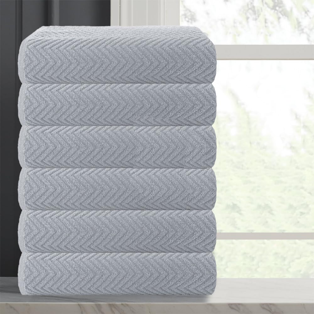 CASA COPENHAGEN Wave Textured 6-Piece Small Bath Towel Set - Grey Violet, 550 gsm, 6-piece small bath towels, cotton towels for rough and tough use