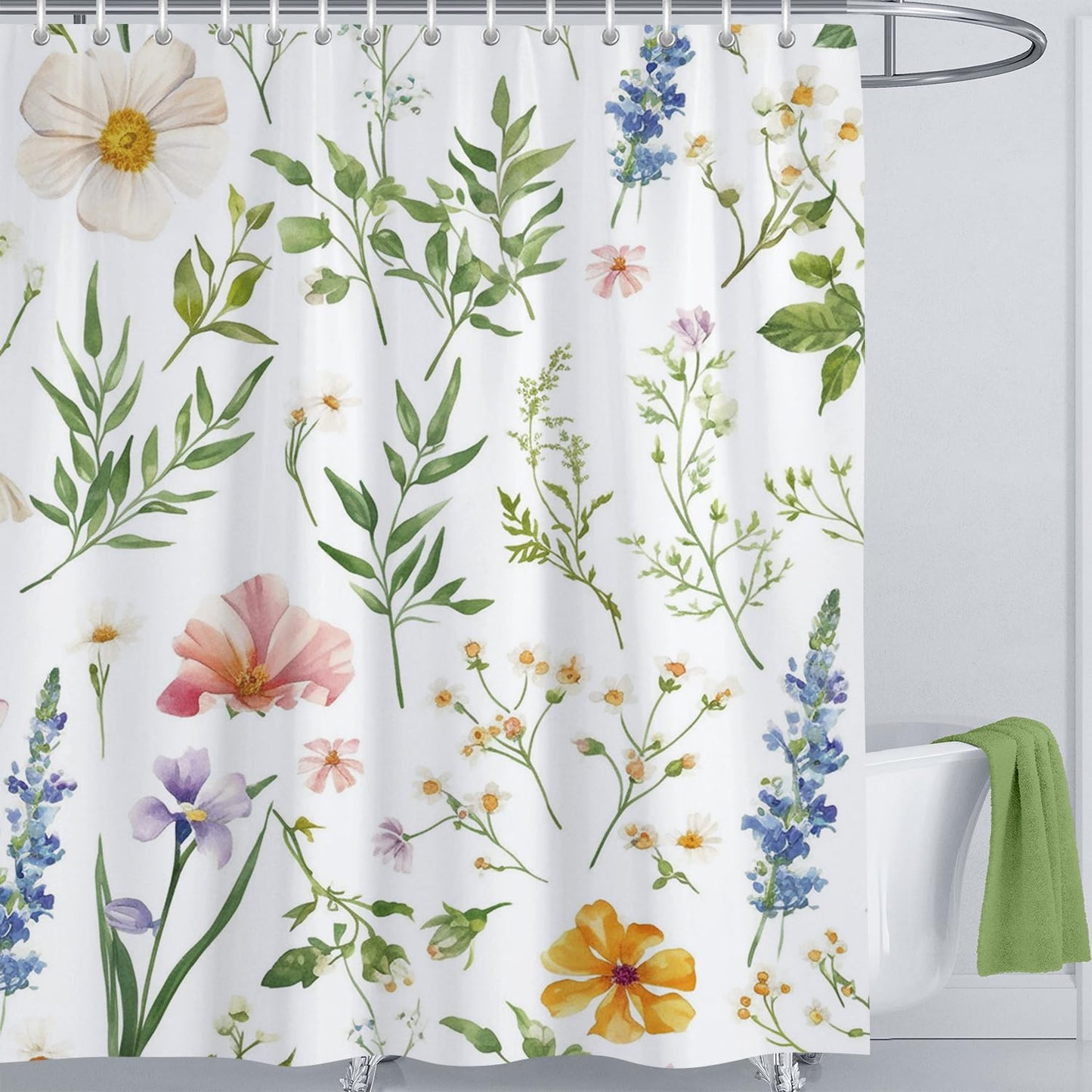 LIVETTY Shower Curtains 180x180cm Floral Shower Curtain Waterproof For Women & Men With 12 Hooks Washable Quick-Drying Curtains