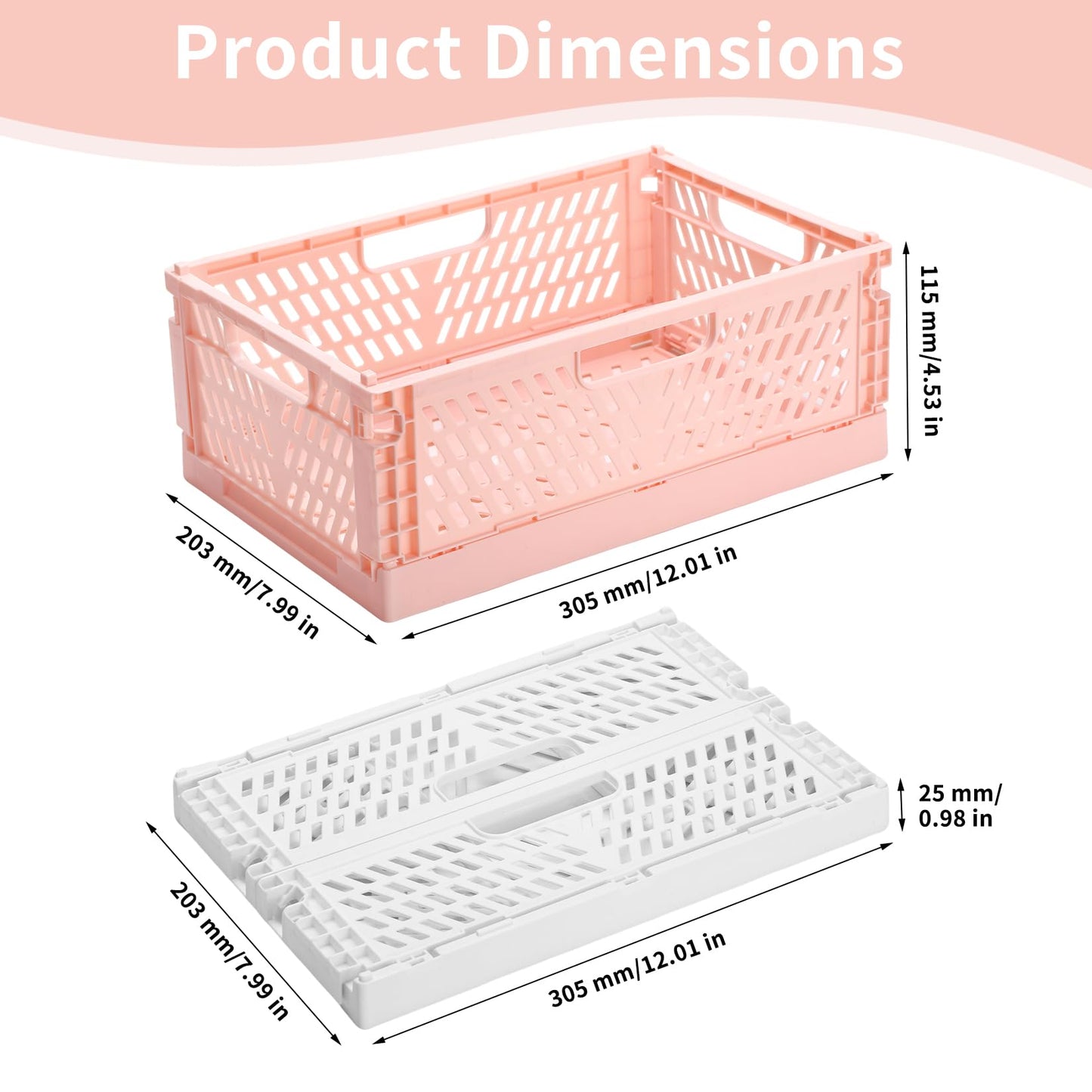 PIANKEKE 2 Pcs Collapsible Storage Box, Plastic Stackable Folding Storage CratesStorage Baskets