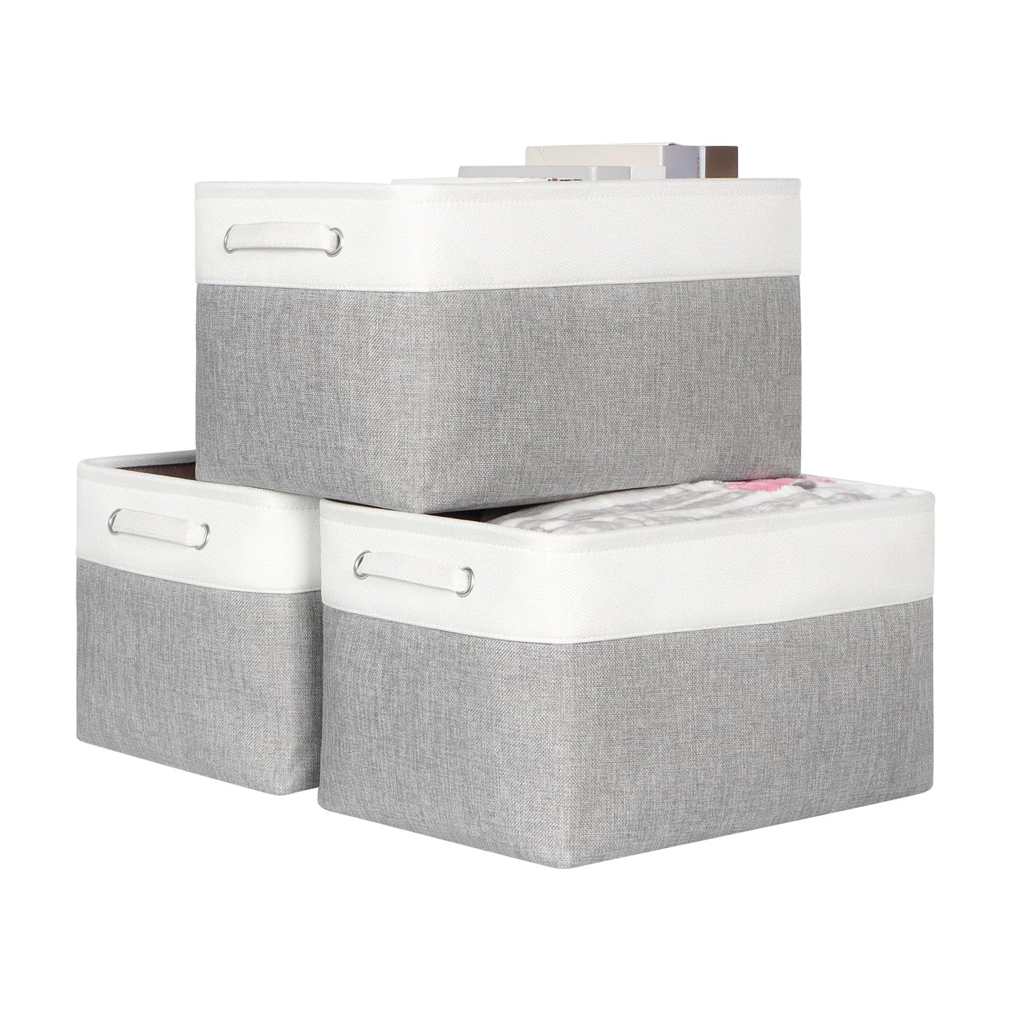KEEGH Fabric Storage Baskets Set of 3, 17 Inch Storage Boxes for Shelves