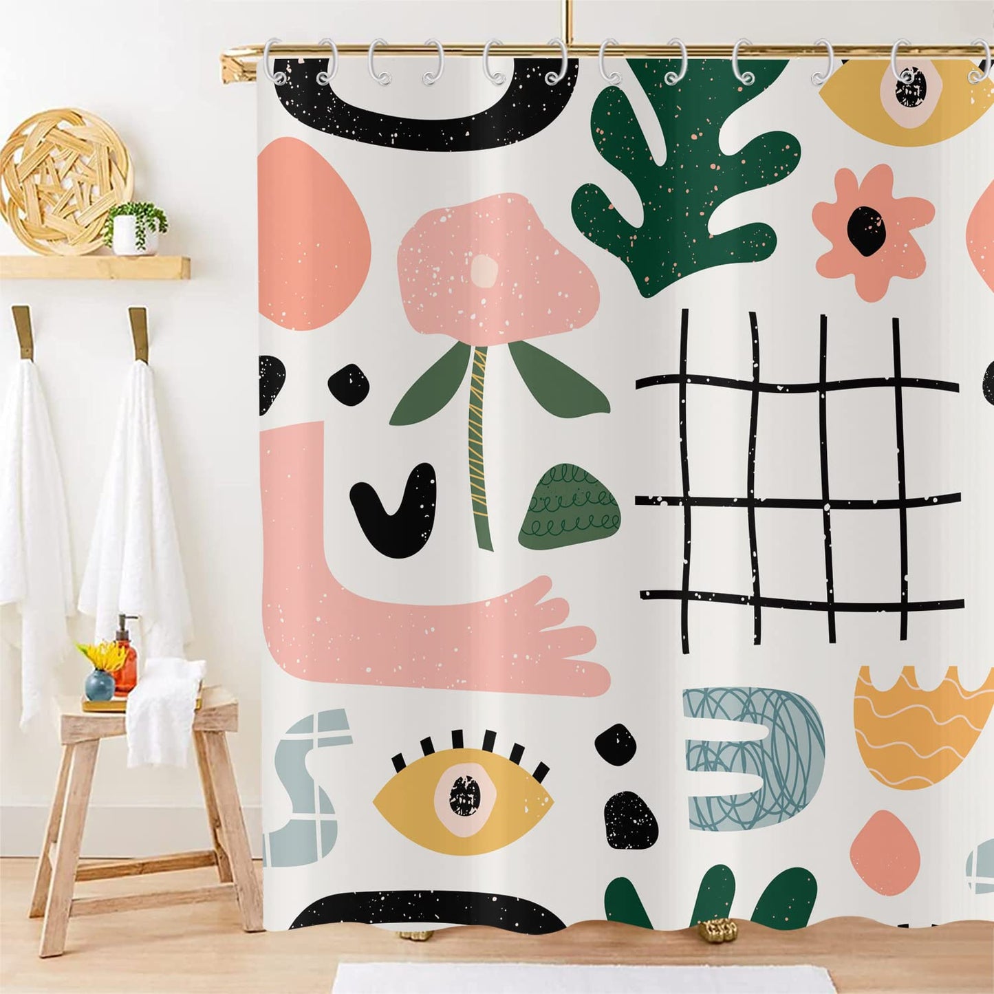 Hnmdmyi Boho Shower Curtain 120x180, Abstract Mid Century Shower Curtains Colorful Modern Geometric Aesthetic Art Bathroom Curtains with Hooks