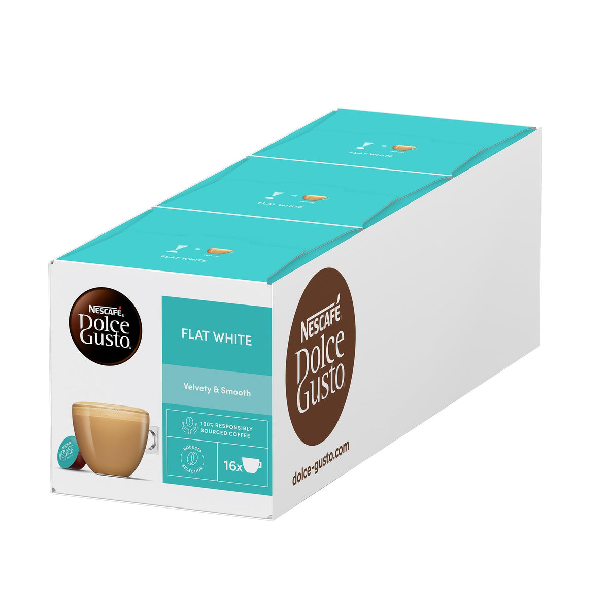 NESCAFE? DOLCE GUSTO Flat White Coffee Pods - total of 48 Creamy Coffee Flavoured Pods (3 Packs) 16 Pods