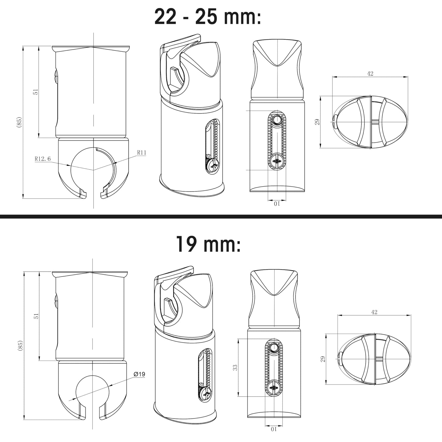 Clamp Brackets for Heated Towel Rail Radiators Flat & Curved (Chrome, 22mm Tube Width)