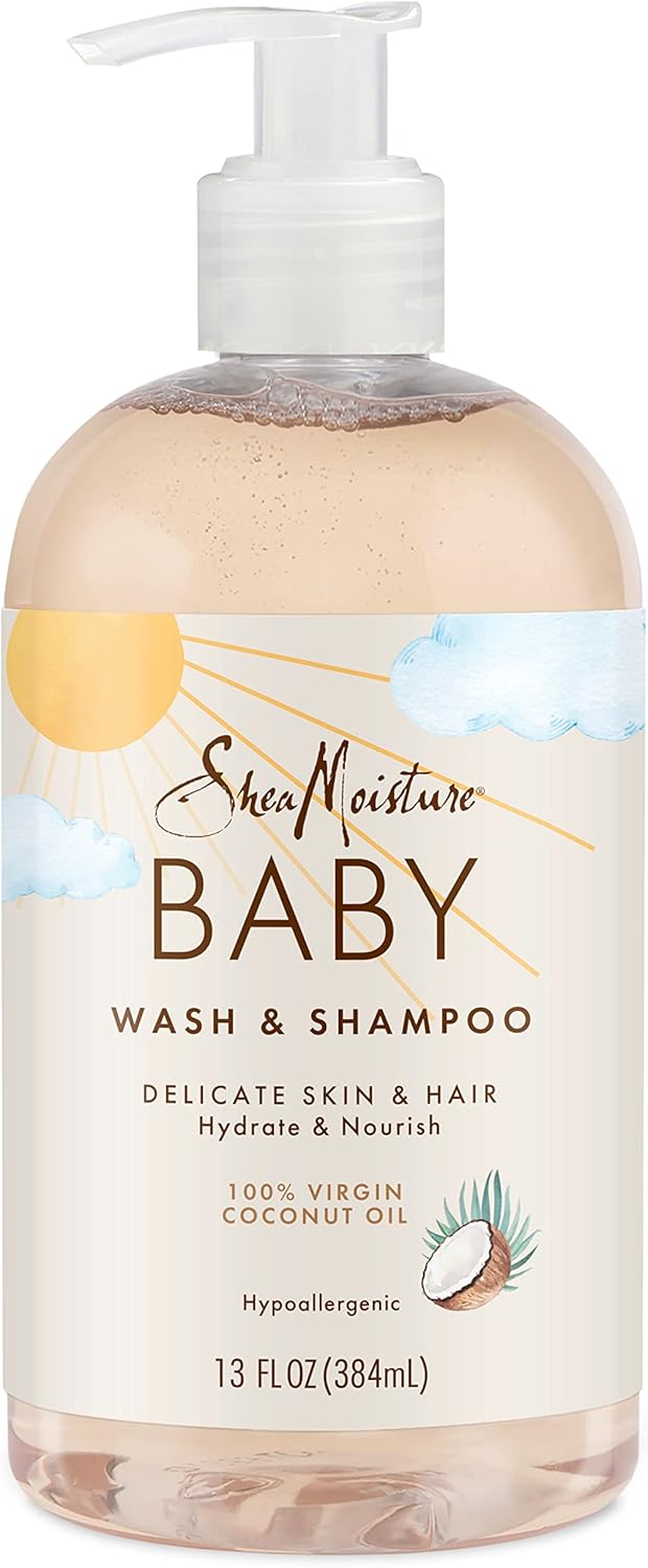 Shea Moisture 100% Virgin Coconut Oil Baby Wash & Shampoo 13 oz / 384 ml - For Delicate Baby Skin & Hair
