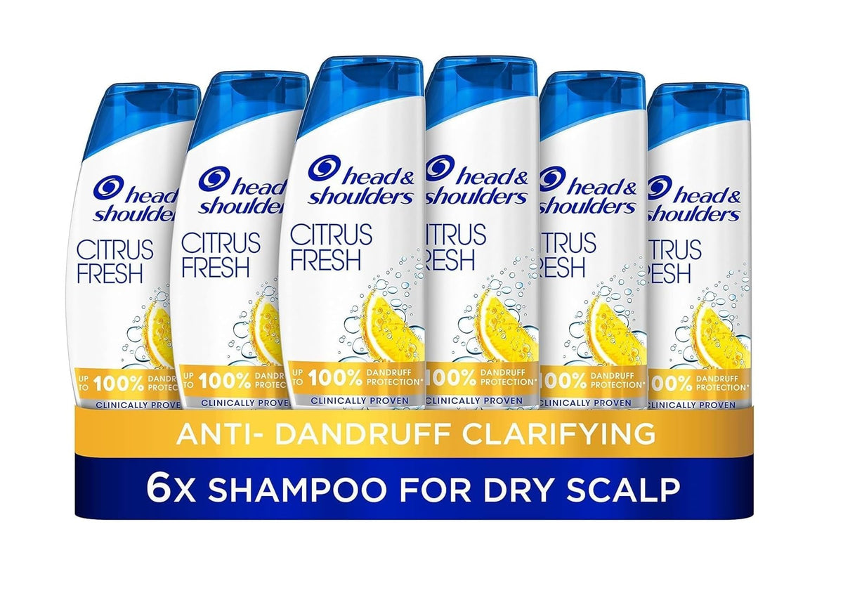 Head & Shoulders Citrus Fresh Anti Dandruff Shampoo for greasy hair, for daily use. Pack of 6x 250ml shampoo. Up to 100% Dandruff Protection,