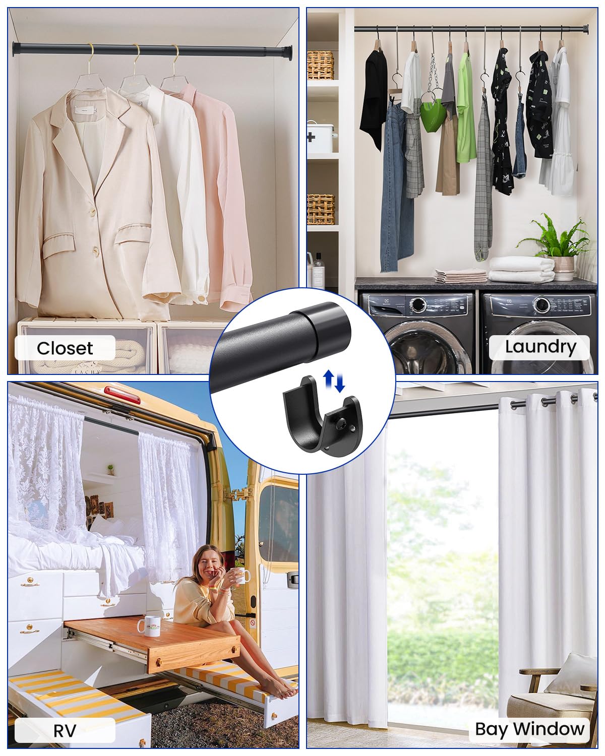 Wardrobe Rail, 43 to 173 CM Stepless Adjustable Metal Rails To Hanging Clothes, 3.3 CM Heavy Duty Wardrobe Rails and Fittings for Closet Wardrobes