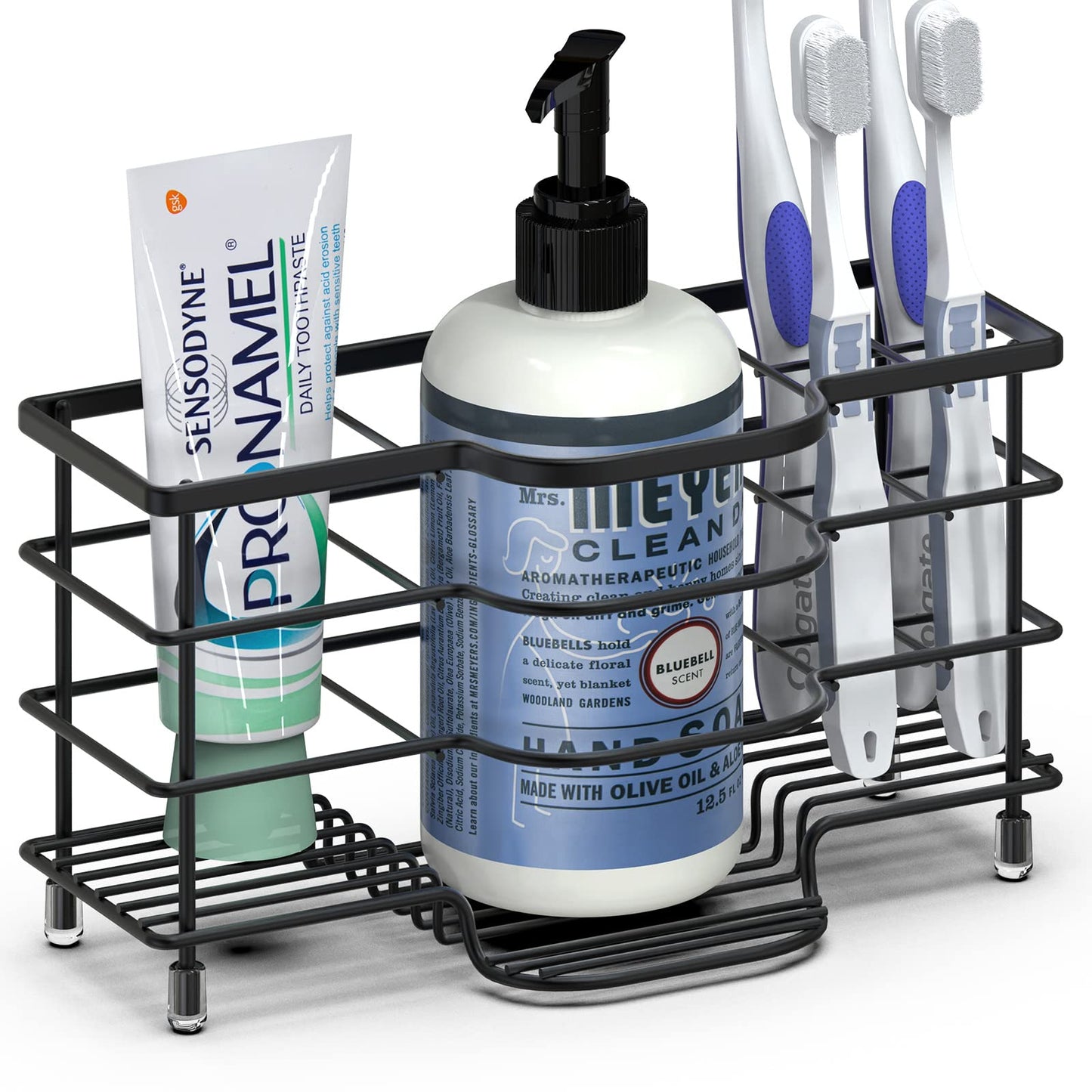 Linkidea Electric Toothbrush Holder Stand, Stainless Steel Bathroom Storage for Toothpaste, 6 Slots Ventilated Countertop Organizer for Cleanser,