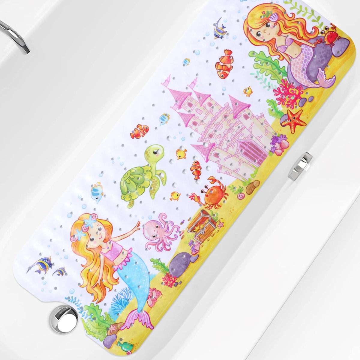 Gatphy Kids Bath Mat Non Slip Shower Mat, 100x40cm Extra Long Cartoon Baby Bathtub Mats Anti Mould Shower Tub Mats with Suction Cups Machine Washable