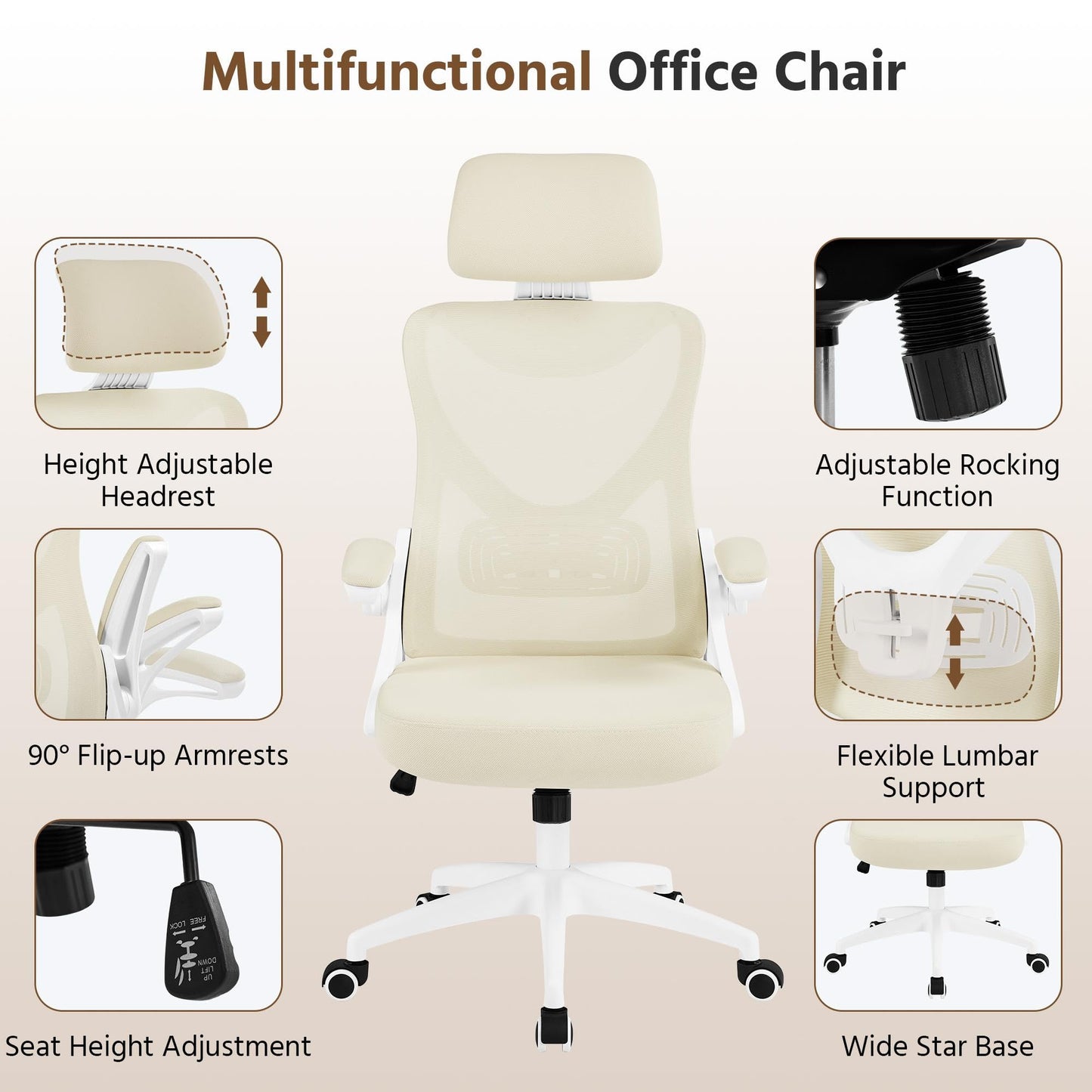 Yaheetech Ergonomic High Back Padded Office Chair with Lumbar Support Beige