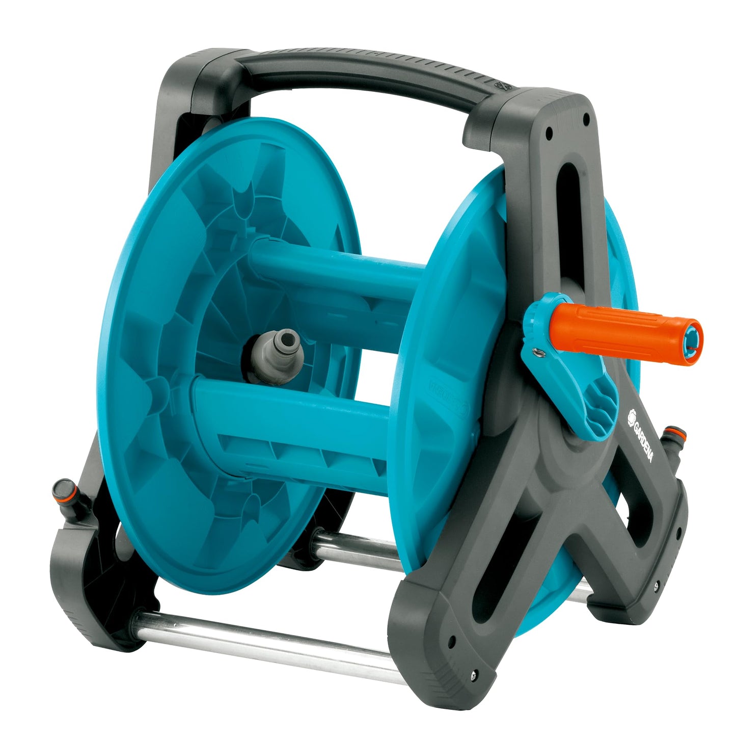 Gardena classic hose drum 50: Water hose drum for garden hose max. 50 m (13 mm hose), compact design, with follow-up stop, hose connection angled