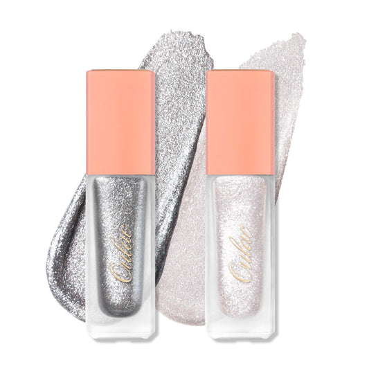 Oulac Liquid Glitter Eyeshadow Set ? Sheer Silver & Sheer White Eyeshadow & Eyeliner, Blendable Eye Make-up, Vegan (13/27)