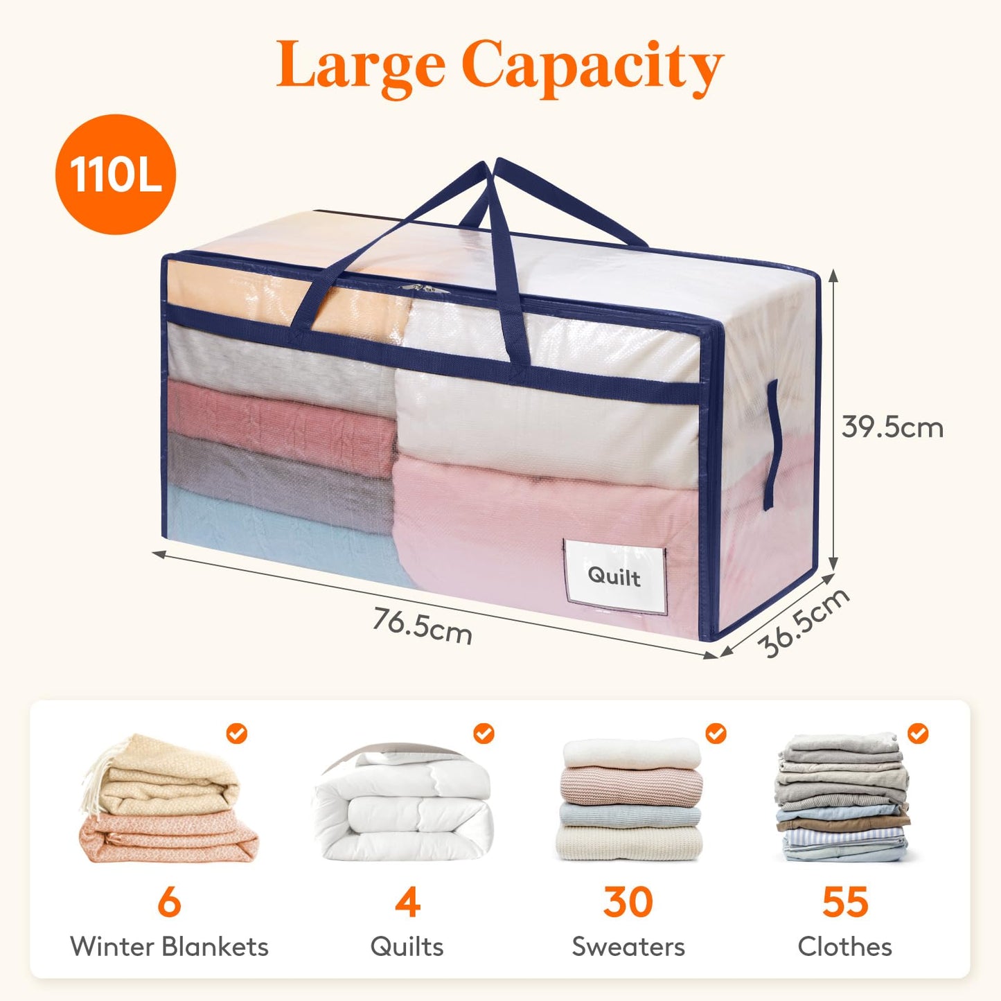 Lifewit 4 Pack Large Moving Bags with Lids and Sturdy Handles, Transparent