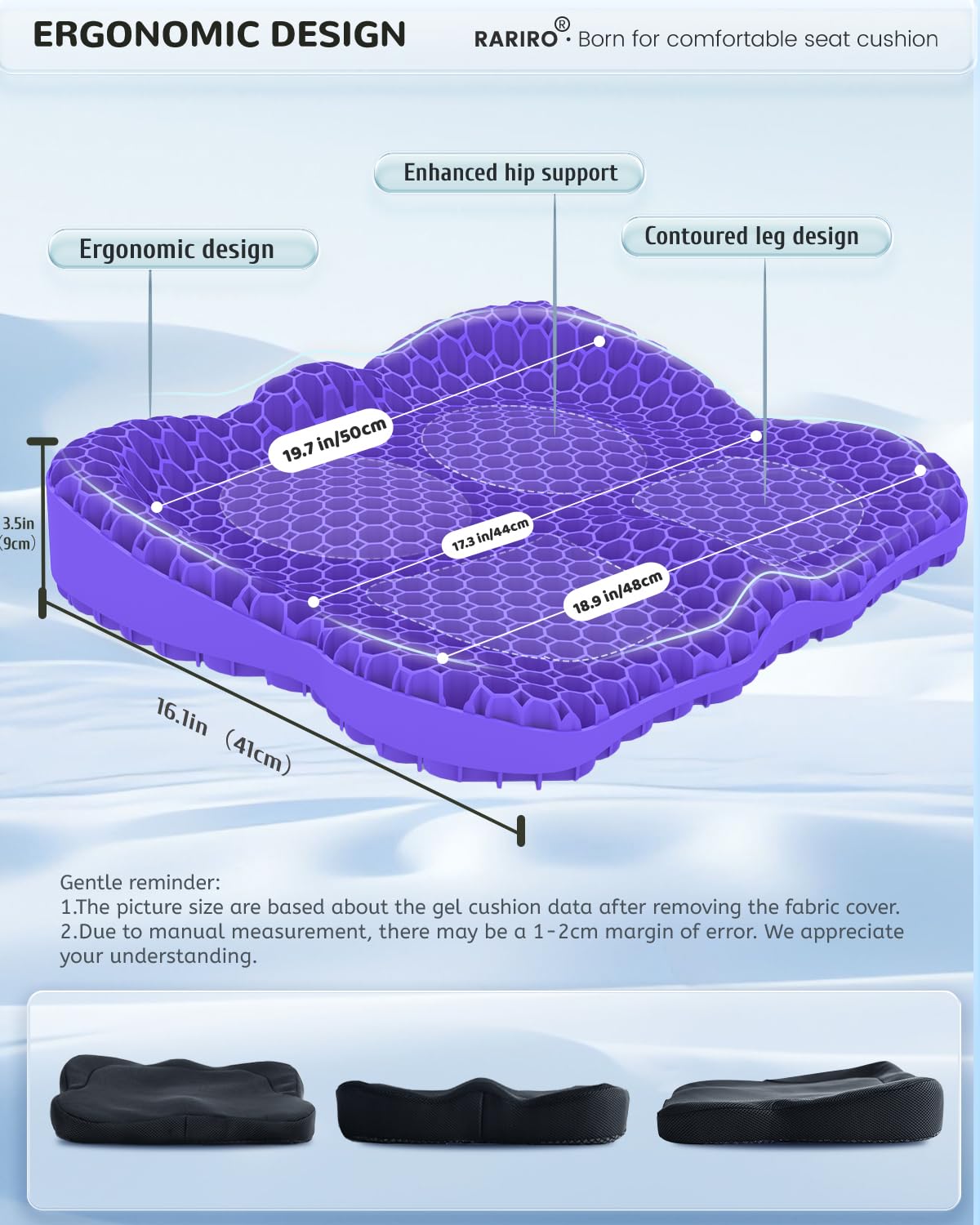 Extra19.7" Honeycomb Gel Seat Cushion, Pressure Relief for Long Sitting