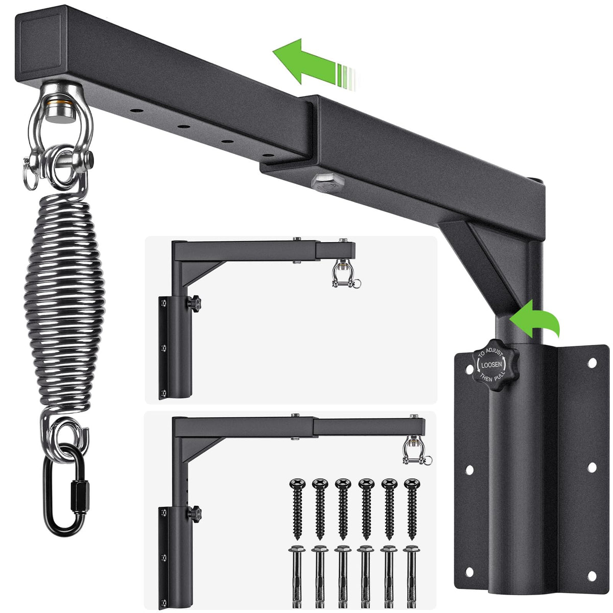 BeneLabel Punch Bag Bracket, Boxing Bag Wall Stand Frame Heavy Duty Speed Bag Hanger Silent Rotation Spring Carabiner with Adjustable 44-64cm