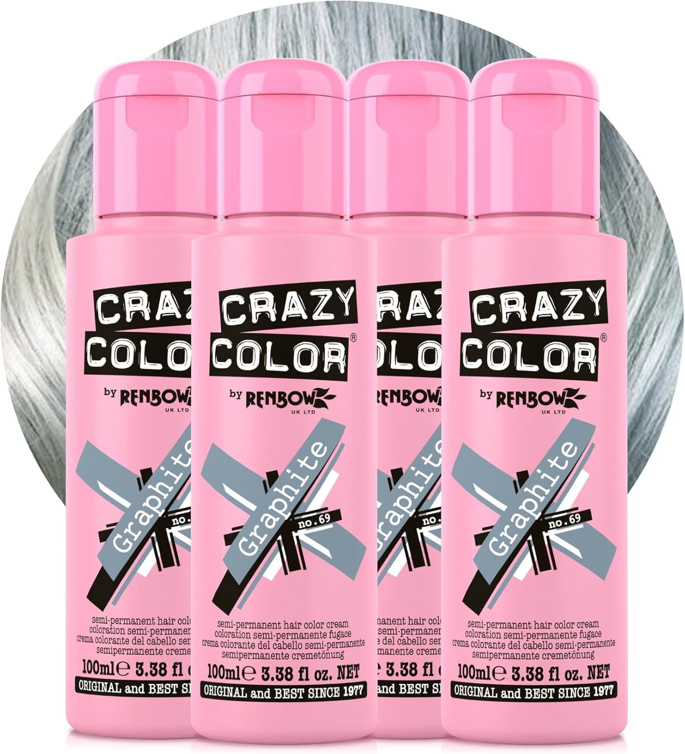 Crazy Color Metallic Graphite 4 Pack Quad Hair Dye. 400ml, New but damaged, scruffy box