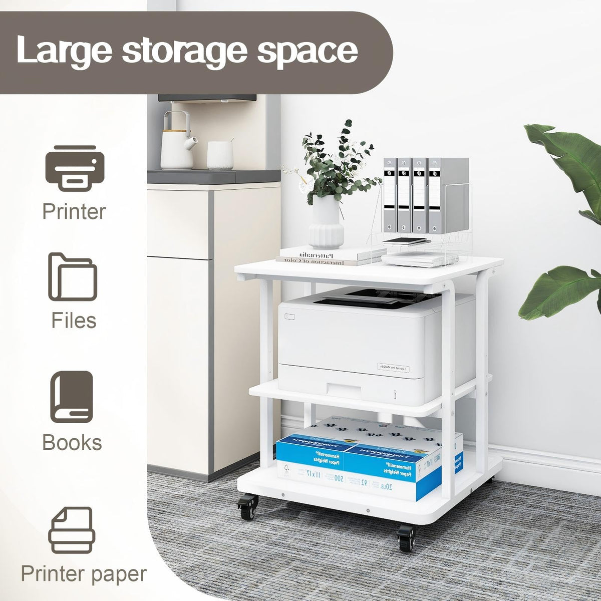 PUNCIA 3-Tier Movable Laser Printer Cart with Storage
