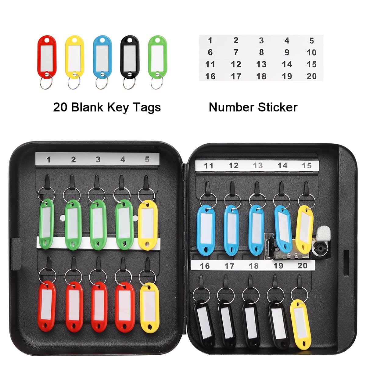 Parrency Combination Lock Key Box with 20 Hooks, Large Wall Mount Combination Lock Cabinet, 7 4/5" x 6 3/10" x 3" (Key Tags Included)