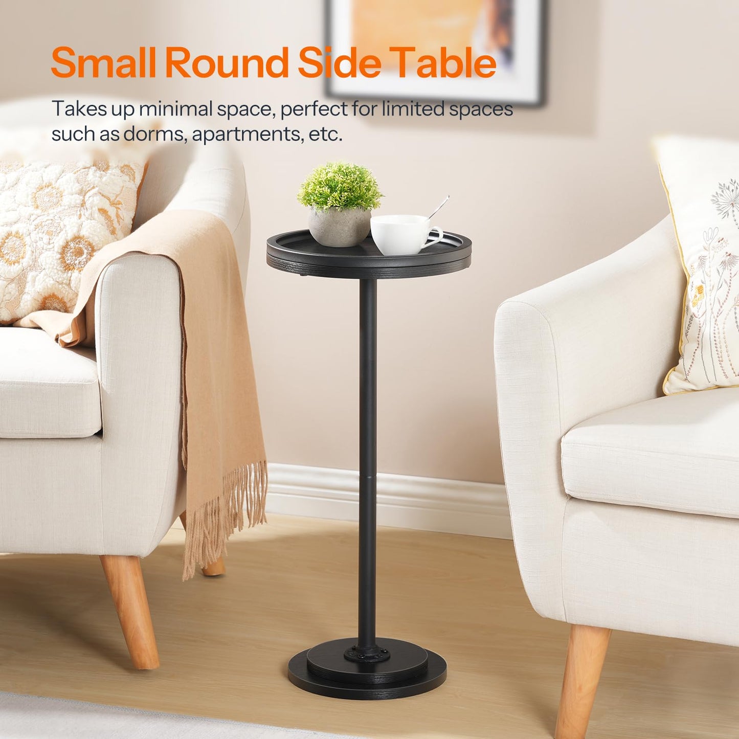 HOOBRO Round Side Table, Small Bedside Table, Drink Tables, Accent Round Table with Pedestal