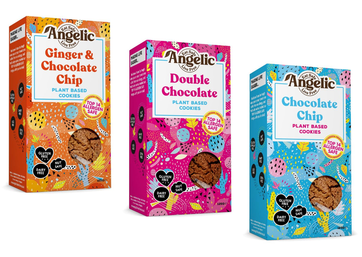 Angelic Free From 3 Mixed Box Vegan & Gluten Free Cookies. 3 Boxes Of Dairy, Nuts, Soya, Egg, Peanut Free Biscuits. Allergy Safe Snacks. Chocolate