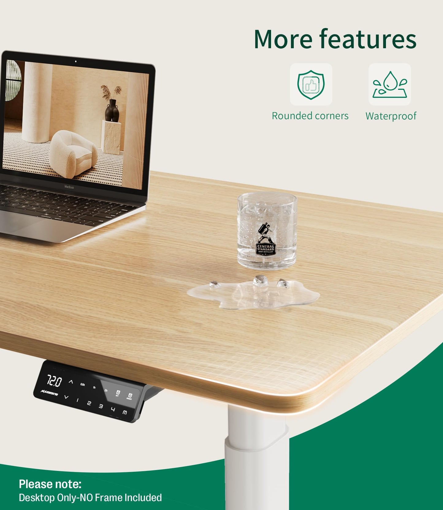 MAIDeSITe Table Top,Desktop for Height Adjustable Electric Standing Desk,Oak,140 * 70 * 2.5 cm