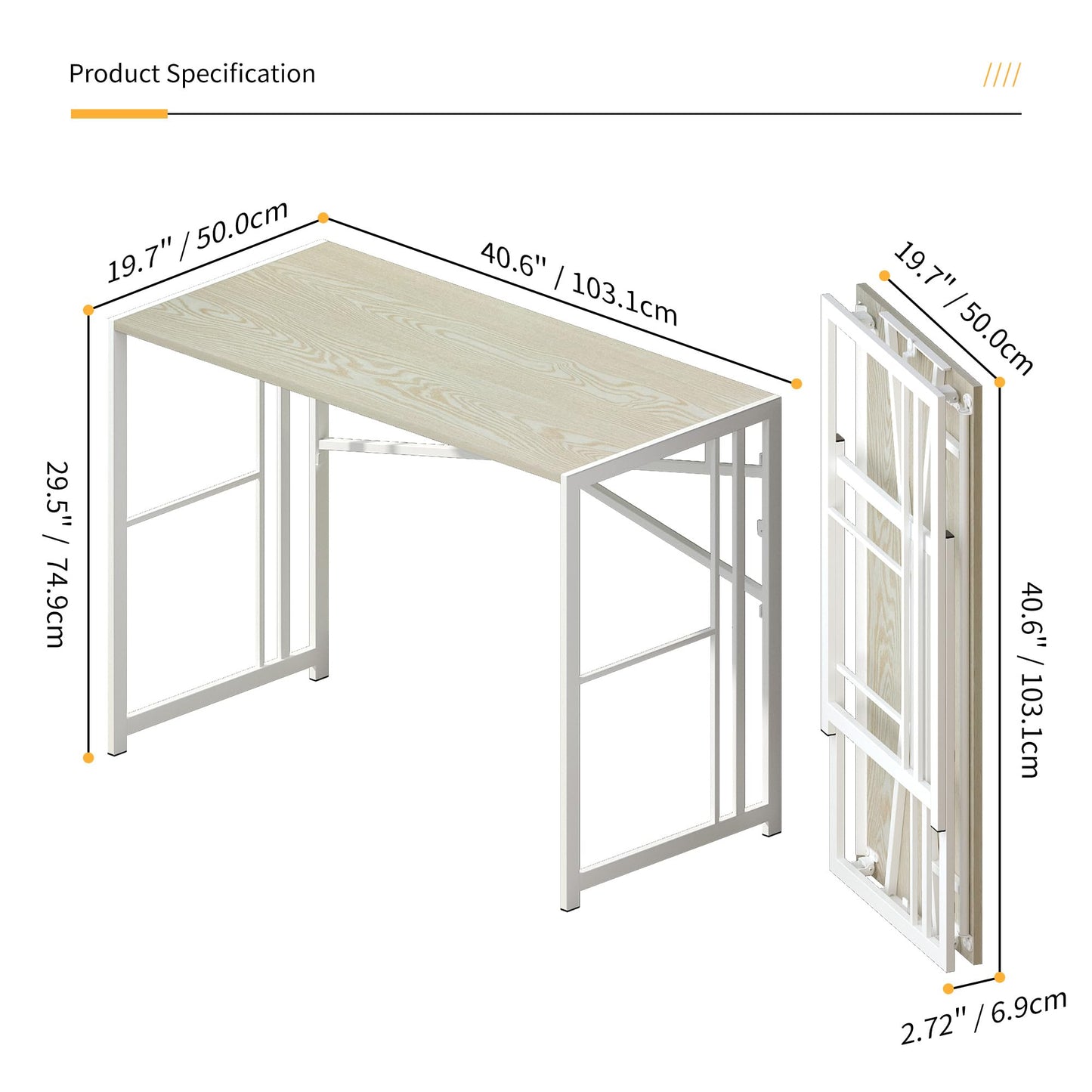 Lutown-Teen 103 cm Folding Computer Desk, Natural and White