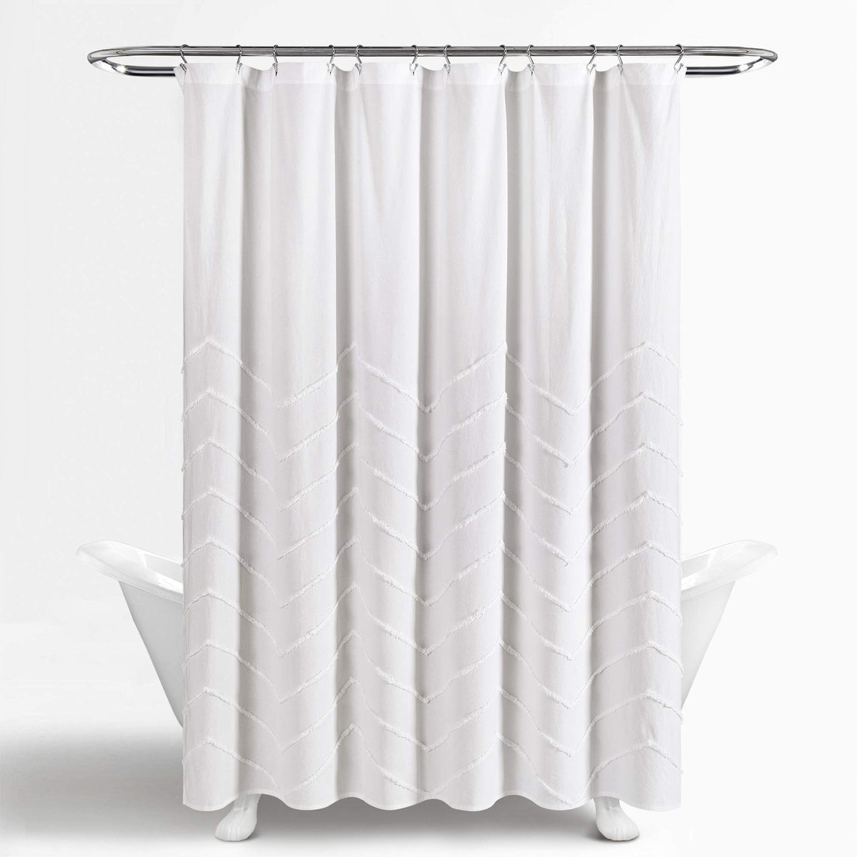 Lush Decor White Chenille Chevron Shower Curtain for Bathroom (72" x 72")