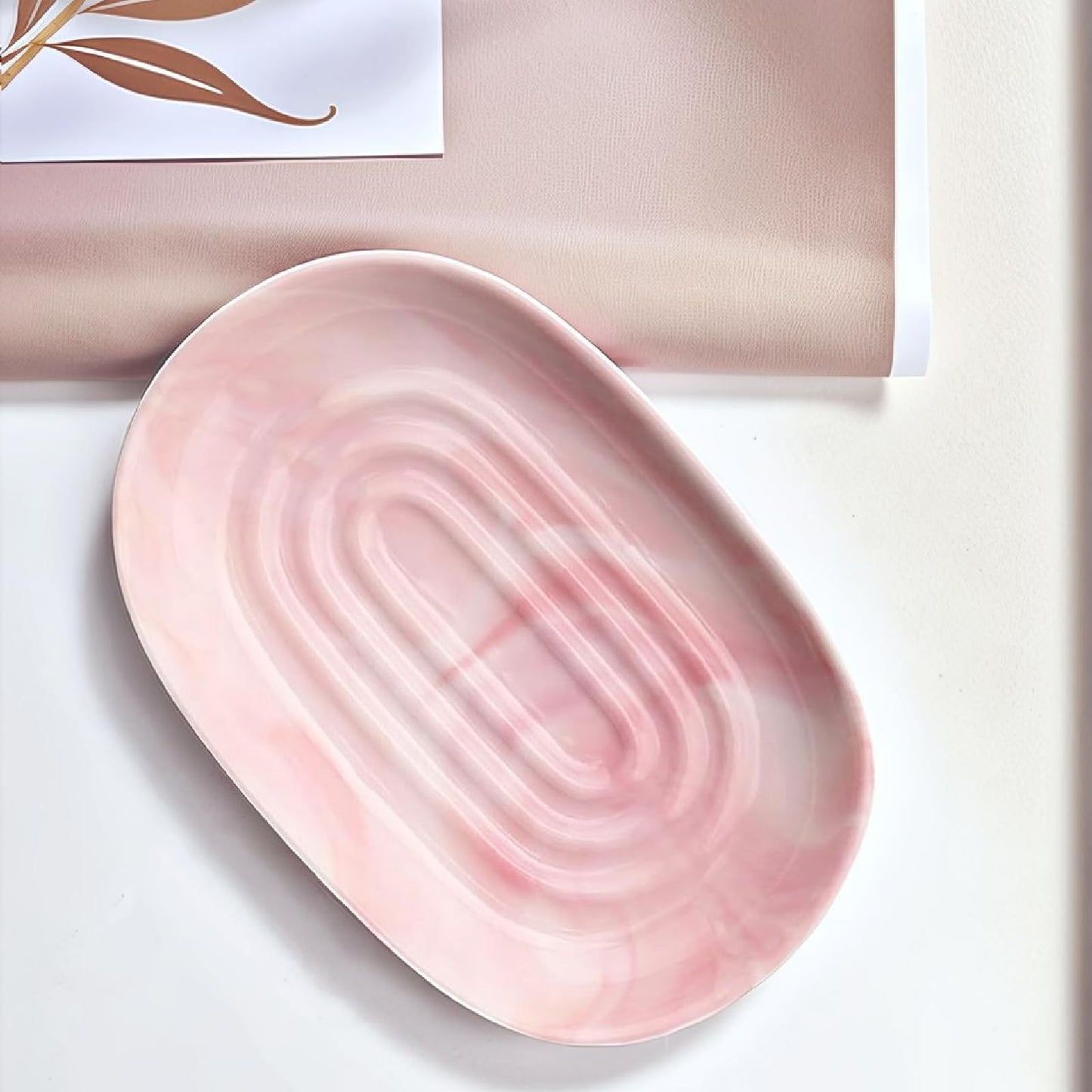 Xgvzs 1 PCS Ceramic Soap Dish Bar Soap Holder Soaps Tray Dish Oval Container Keep Soap Dry for Bathroom Sink Kitchen Counter (Pink)