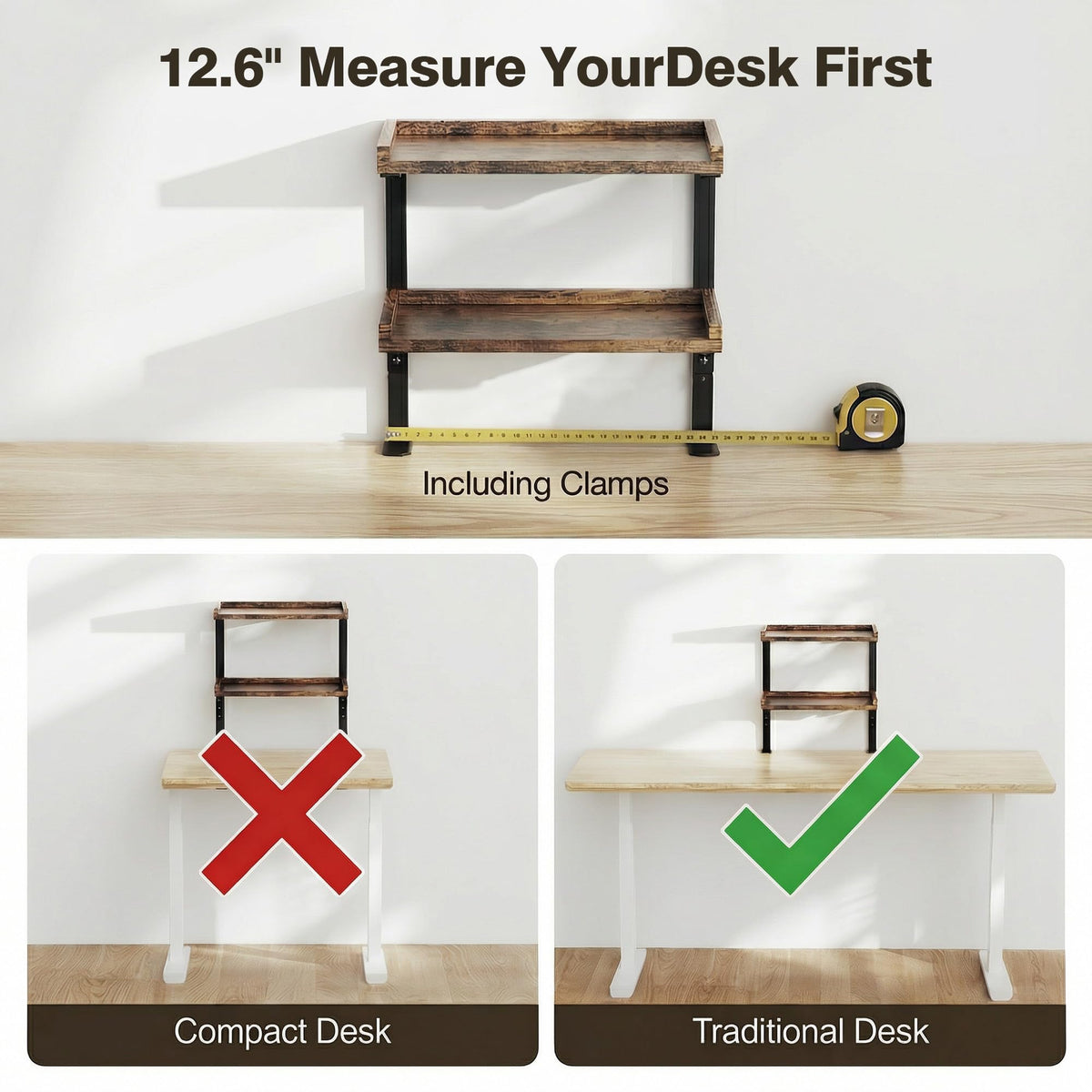 THYGIFTREE Clamp On Desk Shelf 2-Tier, Desk Extender Accessories for Office Gaming Accessories, Tabletop Book Storage Rack