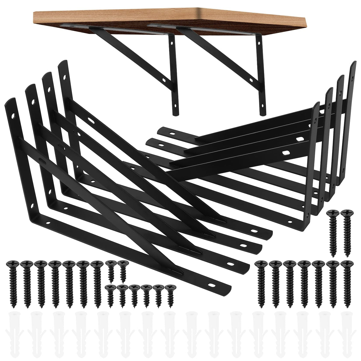 8-Piece Heavy Duty Wall Mounted Triangle Shelf Brackets - 90 Degree Right Angle Shelf Supporters for Living Room & Bedroom (250x160mm/9.84x6.29 inch)