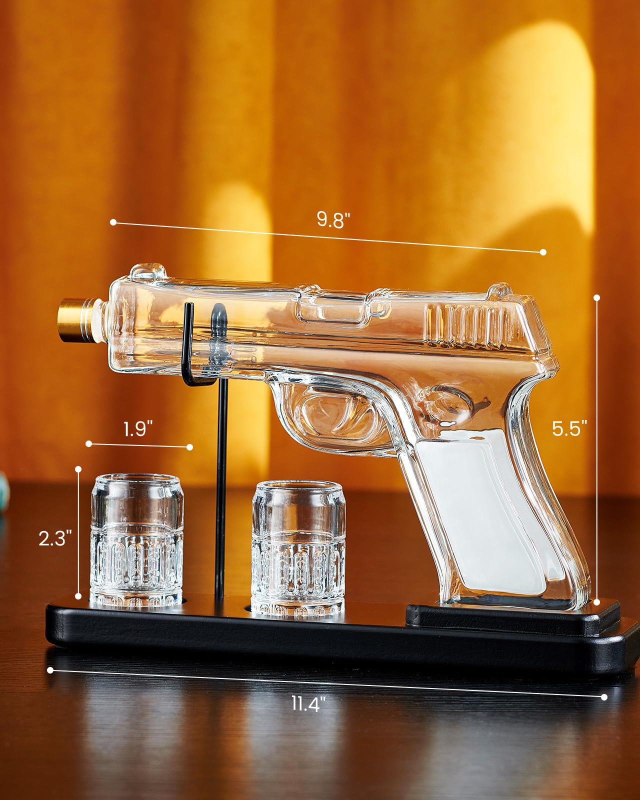 Kollea 15 Oz Gun Whiskey Decanter and 2.0 Oz Glasses Set, Whiskey Dispenser for Liquor Scotch Bourbon, Whiskey Glass Gift Sets for Men Dad Him