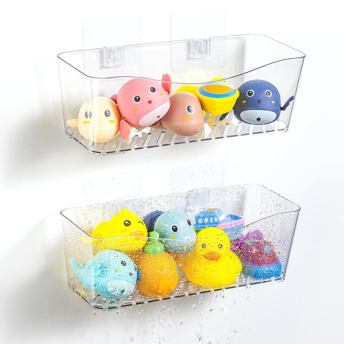 MIUKAA 2 Pack Large Bath Toy Storage Organizer, Clear Bathroom Toy Holder, Plastic Bathtub Toy Basket Quick Draining