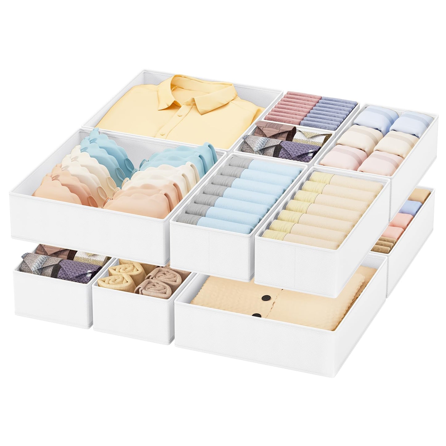 Homsorout Drawer Organisers Foldable Drawer Dividers - 10 Pack Fabric Clothes Wardrobe Storage Boxes Drawer Dividers Cubes for Baby Clothing, Socks